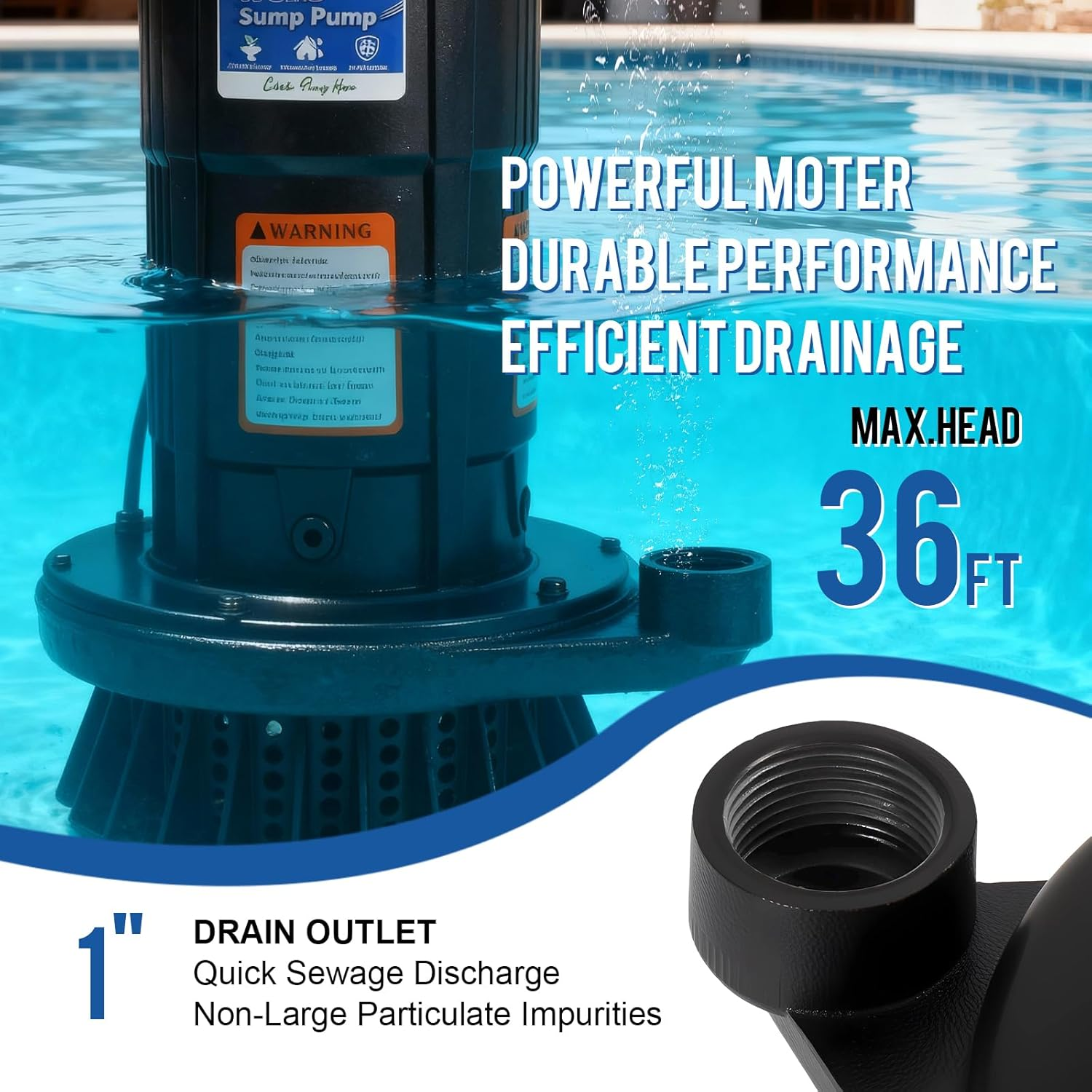 1.6HP Submersible Sump Pump 6300 GPH - Weeflos Heavy Duty Water Removal Pump with Auto Float Switch for Basement Flooding