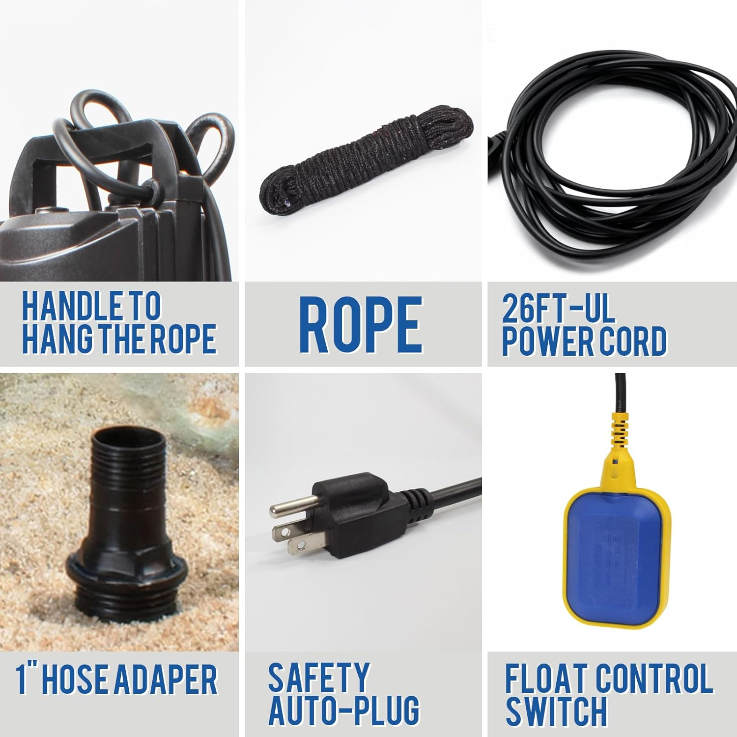 1.6HP Submersible Sump Pump 6300 GPH - Weeflos Heavy Duty Water Removal Pump with Auto Float Switch for Basement Flooding