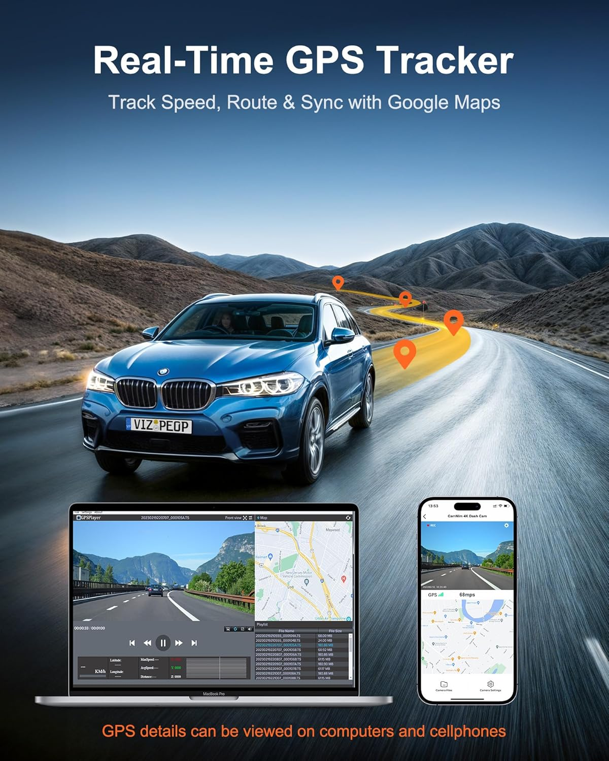 4K Dual Dash Cam Front and Rear - WiFi GPS Dashcam with Night Vision, 170° Wide Angle, 24H Parking Mode & 64GB SD Card