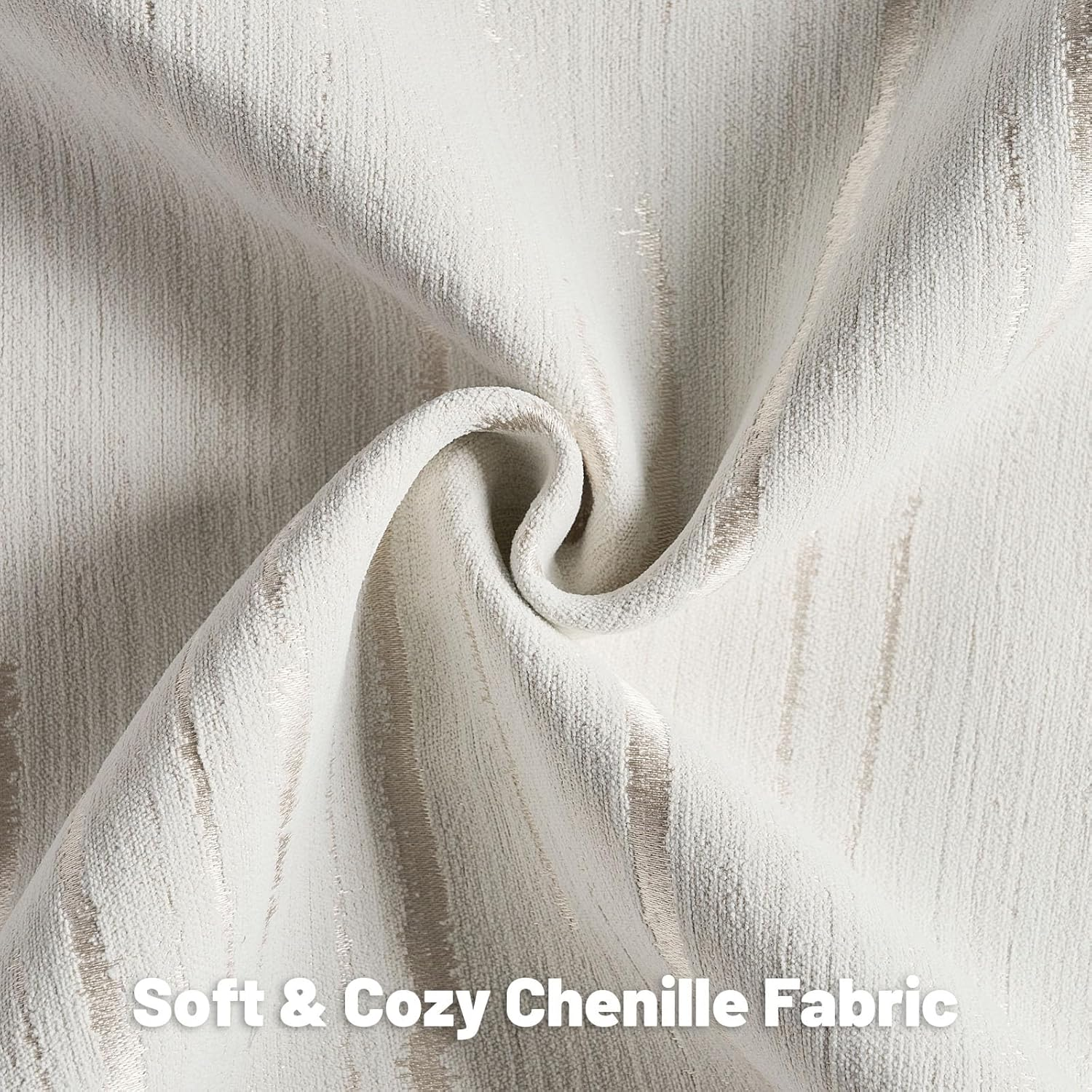 Cream Throw Pillow Covers 18x18 Set of 2 - Boho Embossed Striped Chenille Decorative Cushion Cases for Couch, Bed & Living Room