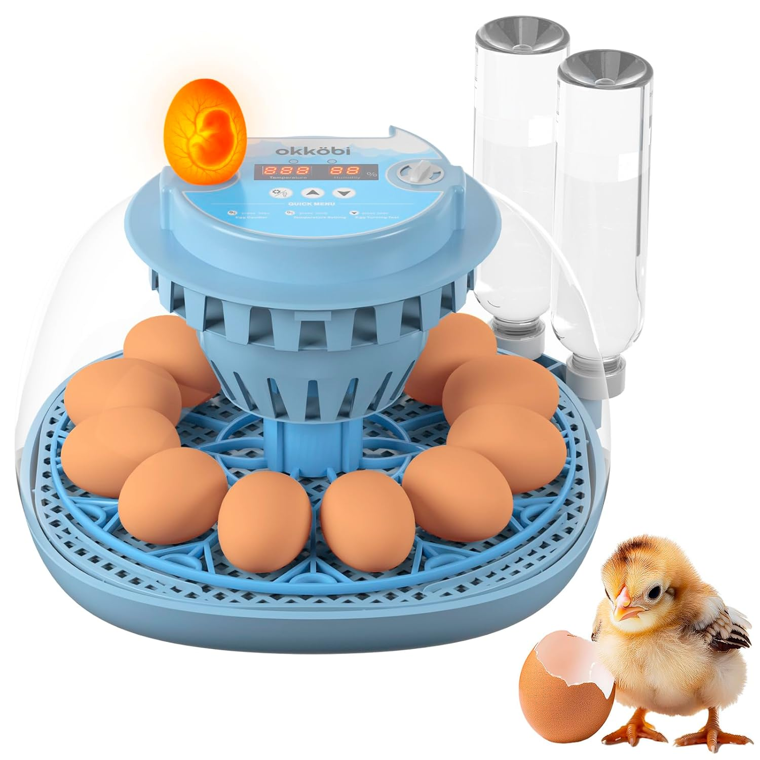 12 Egg Incubator with Automatic Egg Turning and Humidity Control – Egg Incubators for Hatching Eggs – Egg Candler, Water Bottle Refill, Air Vent
