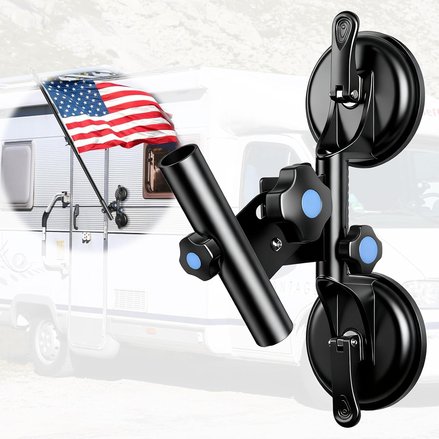 Suction Cup Flag Holder for RV - Heavy Duty Flagpole Mount Kit with Angle Adjustable Quick Release for Campers, Trucks & Boats