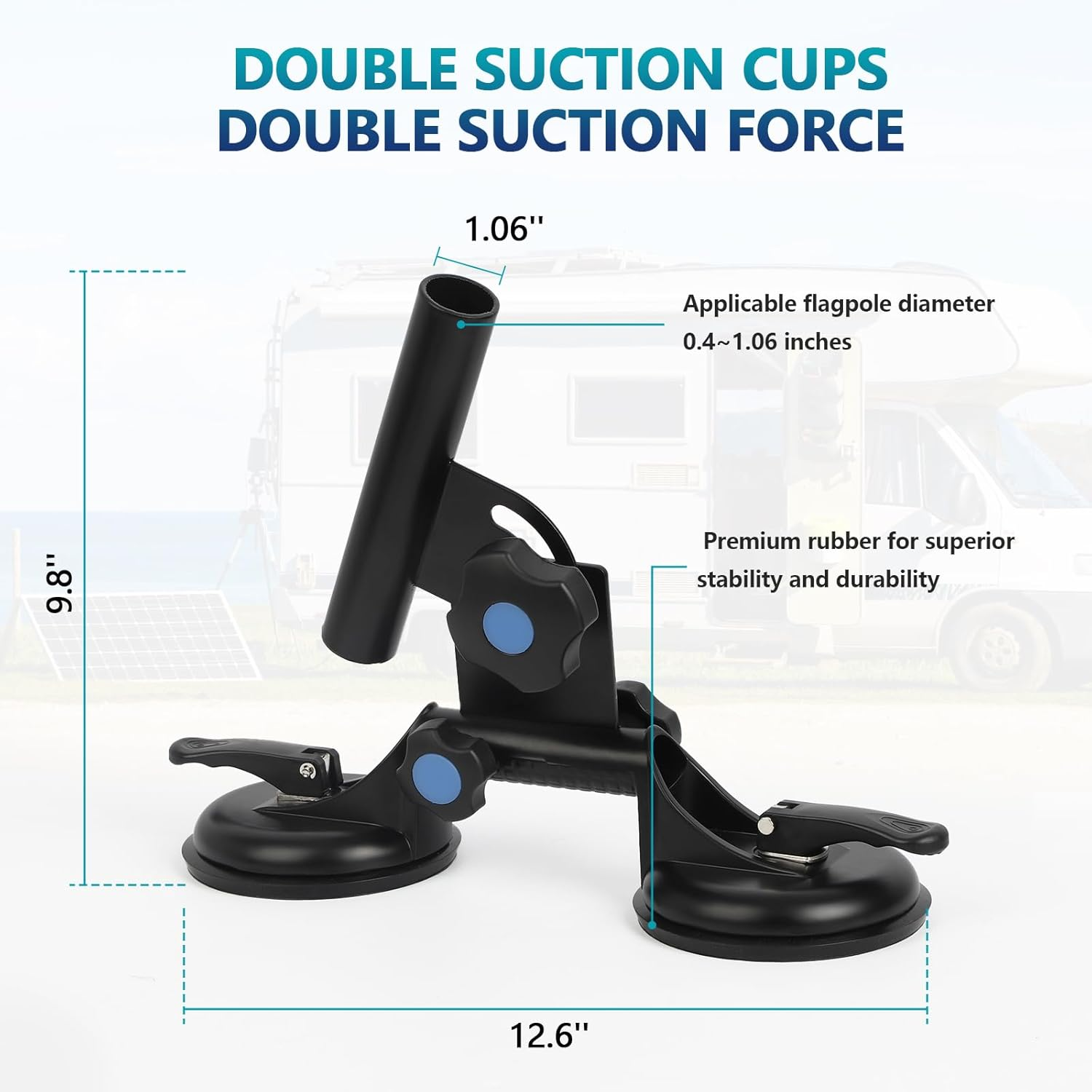 Suction Cup Flag Holder for RV - Heavy Duty Flagpole Mount Kit with Angle Adjustable Quick Release for Campers, Trucks & Boats