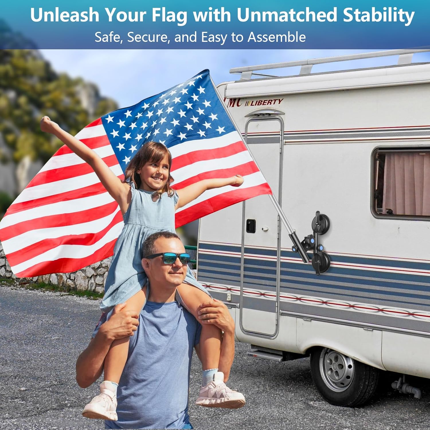 Suction Cup Flag Holder for RV - Heavy Duty Flagpole Mount Kit with Angle Adjustable Quick Release for Campers, Trucks & Boats