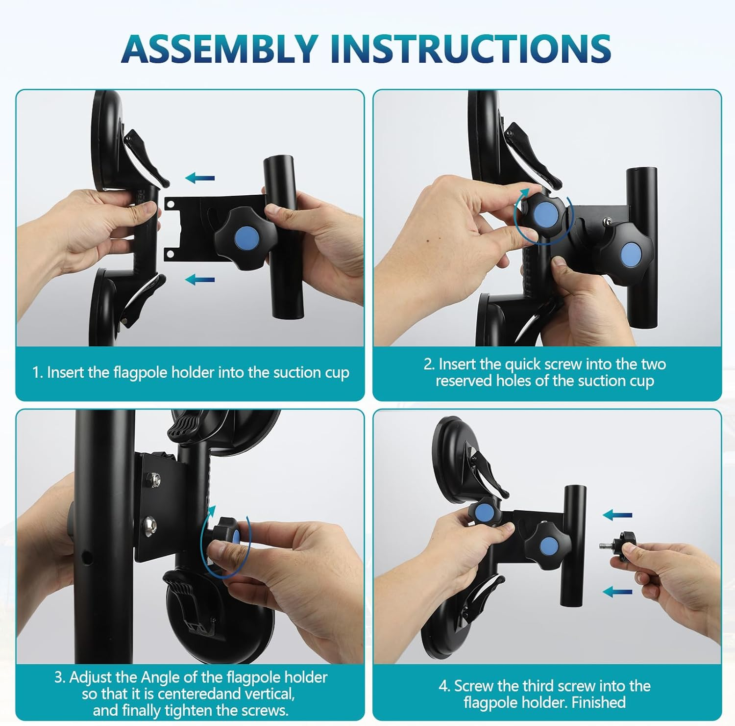 Suction Cup Flag Holder for RV - Heavy Duty Flagpole Mount Kit with Angle Adjustable Quick Release for Campers, Trucks & Boats