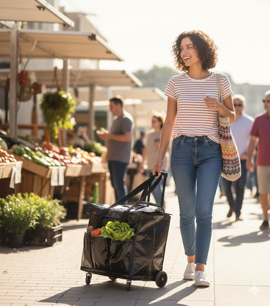 Reusable Grocery Bag on Wheels - Foldable Shopping Cart Rolling Tote 66 lbs Capacity, Water-Resistant for Laundry, Picnic & Travel