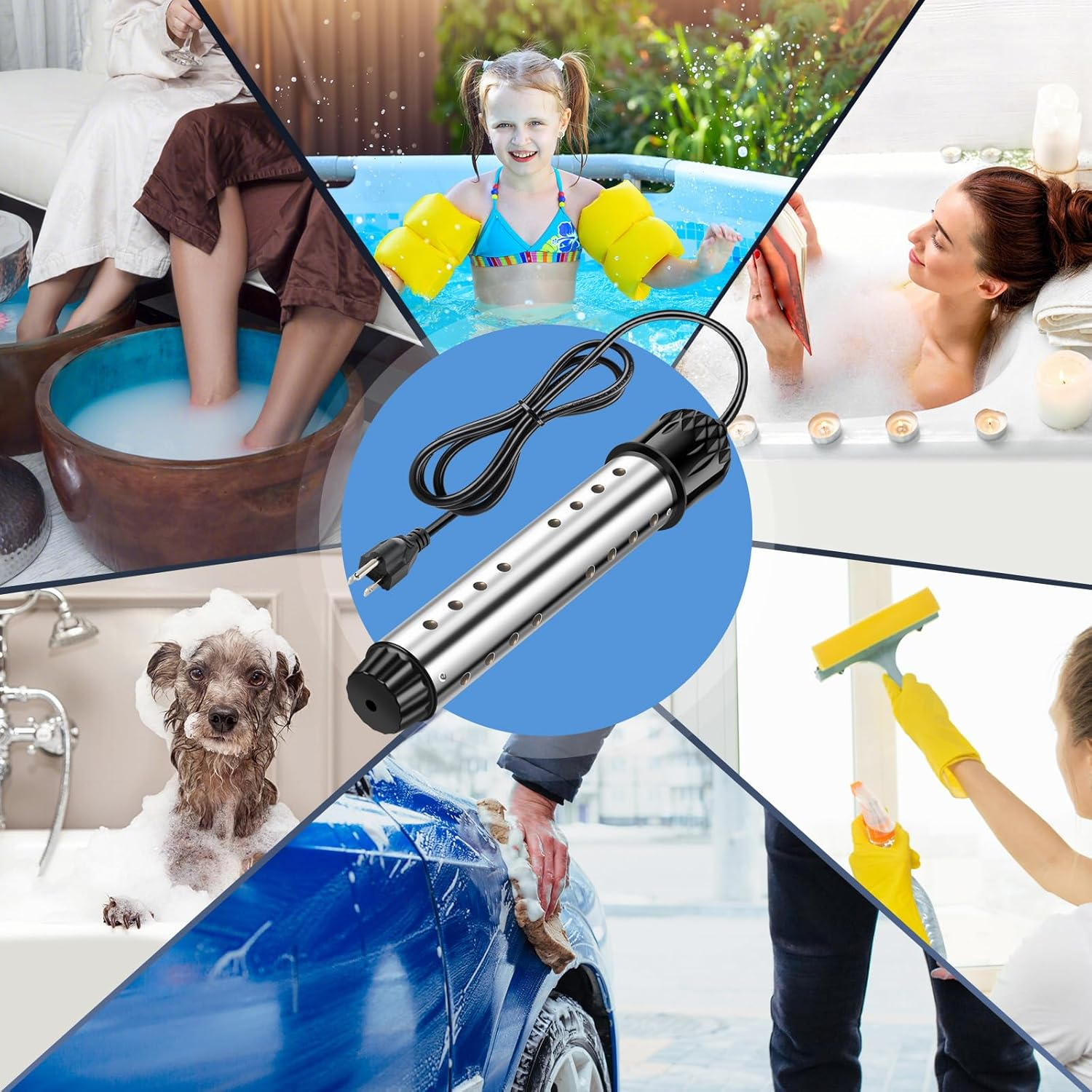 2000W Portable Immersion Water Heater with Digital Thermometer | Pool & Bathtub Heater | Fast Heating for Small Pools & Tanks