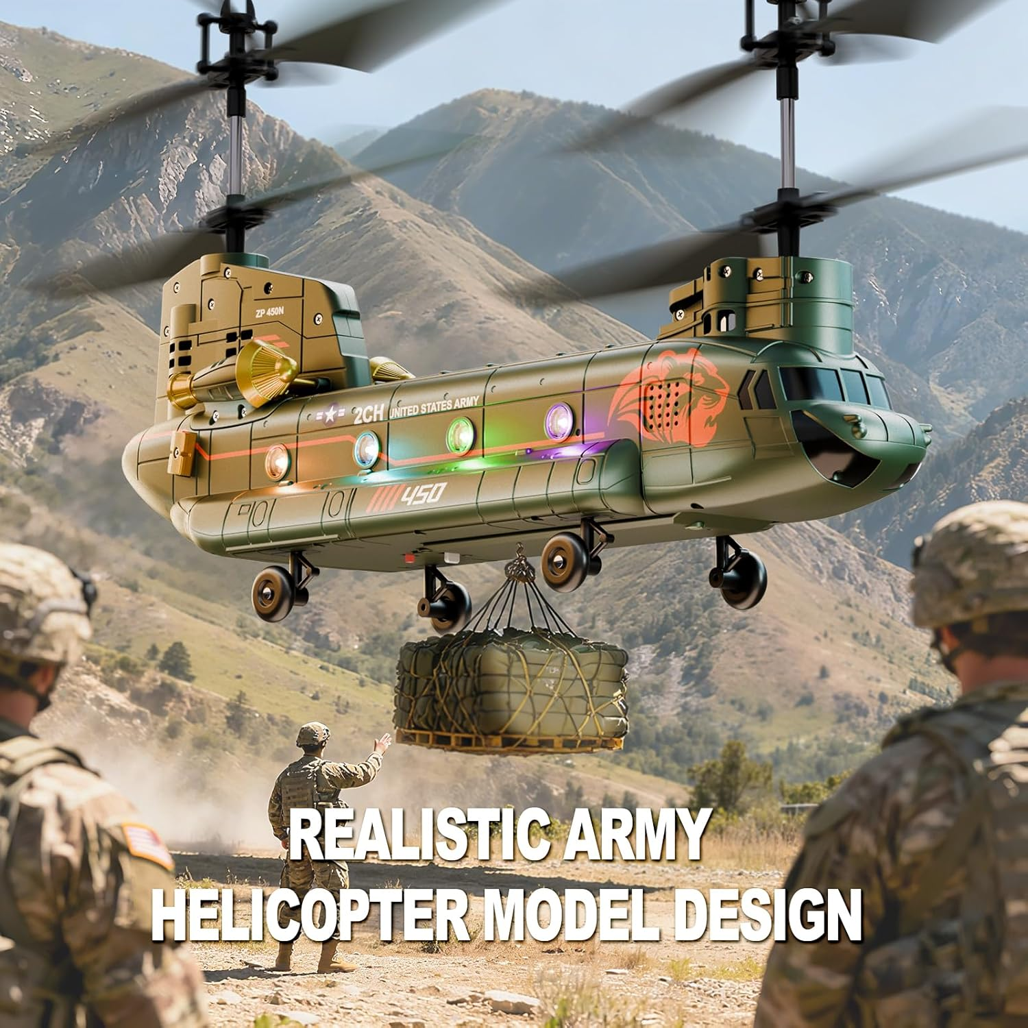 RC Helicopter with Altitude Hold for Kids & Adults | Military Transport Army Helicopter with LED Lights & One-Key Takeoff