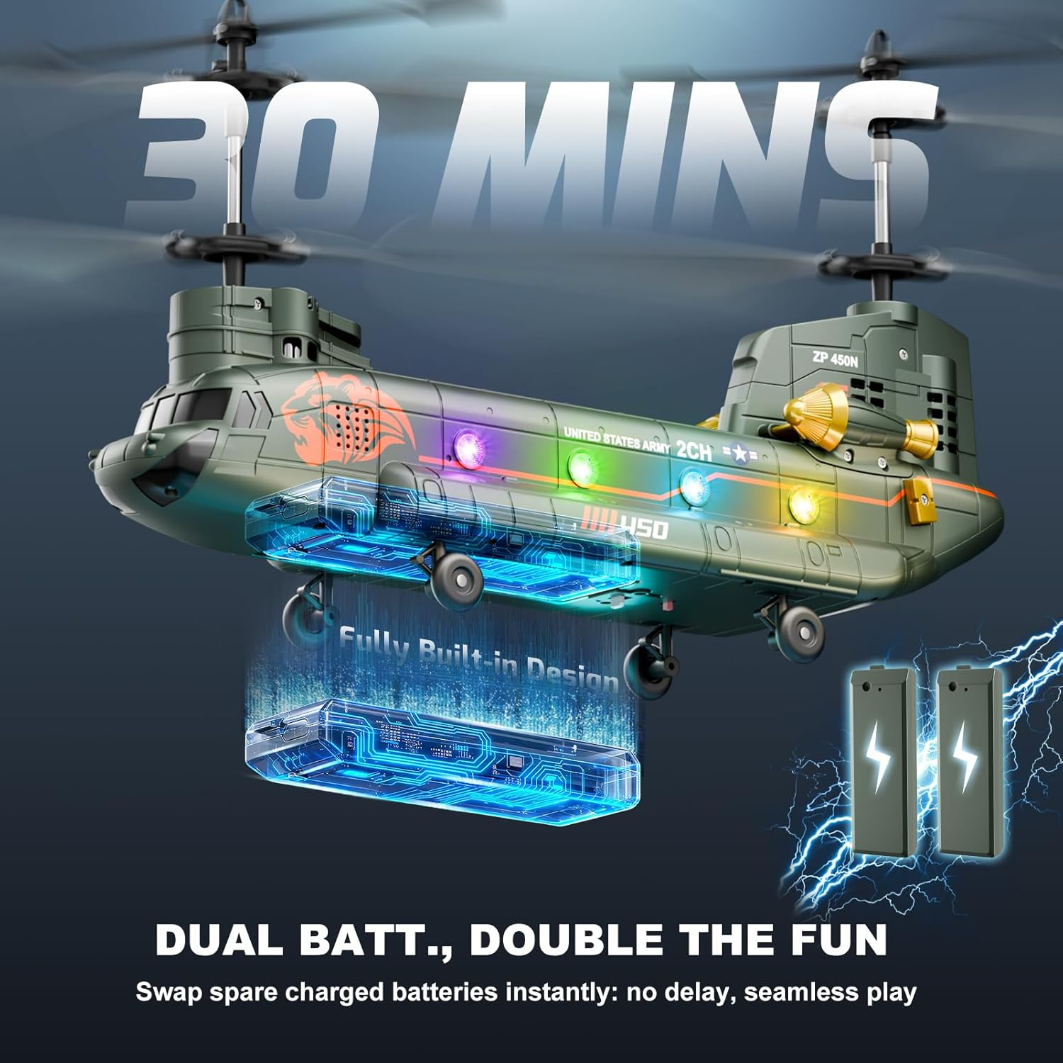 RC Helicopter with Altitude Hold for Kids & Adults | Military Transport Army Helicopter with LED Lights & One-Key Takeoff