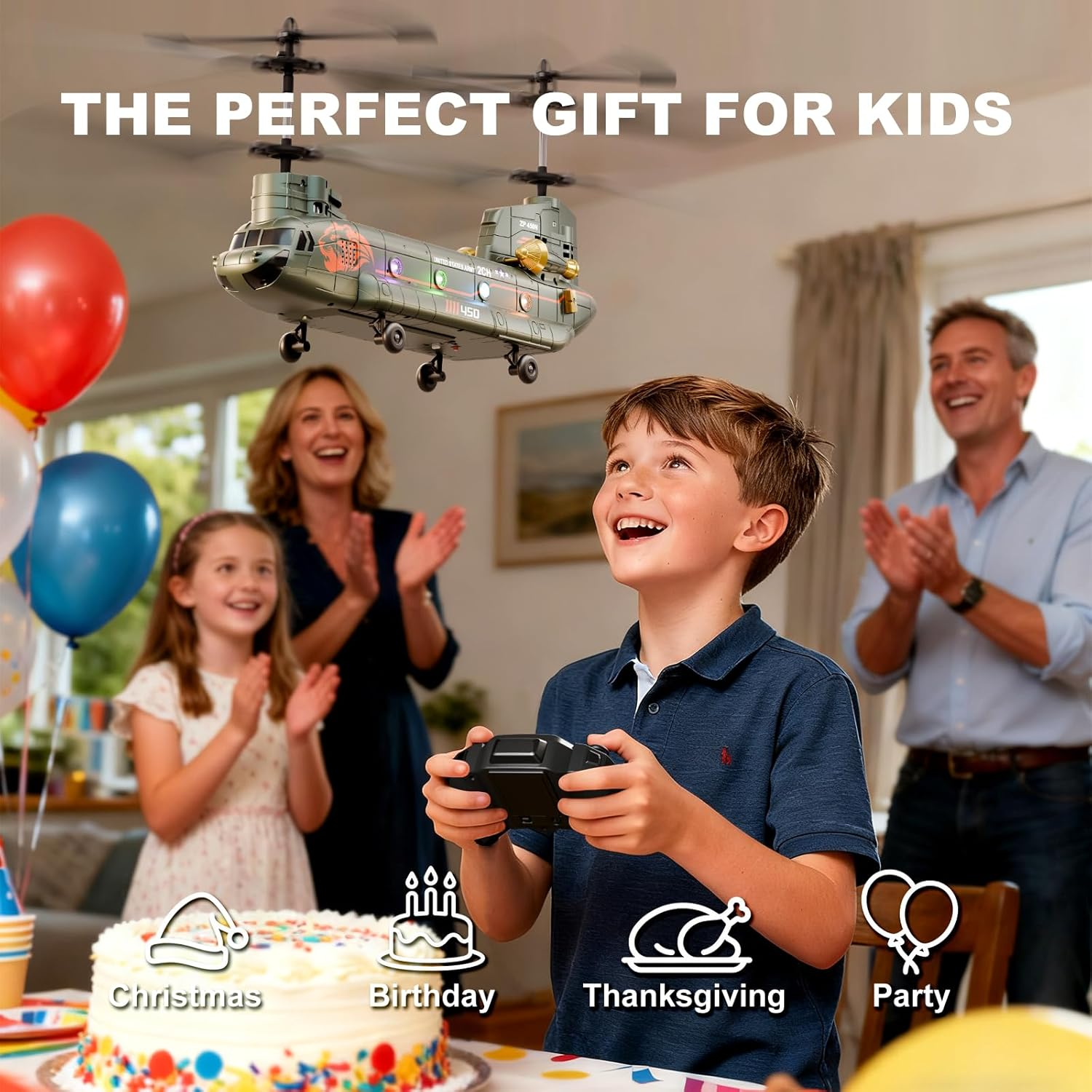 RC Helicopter with Altitude Hold for Kids & Adults | Military Transport Army Helicopter with LED Lights & One-Key Takeoff