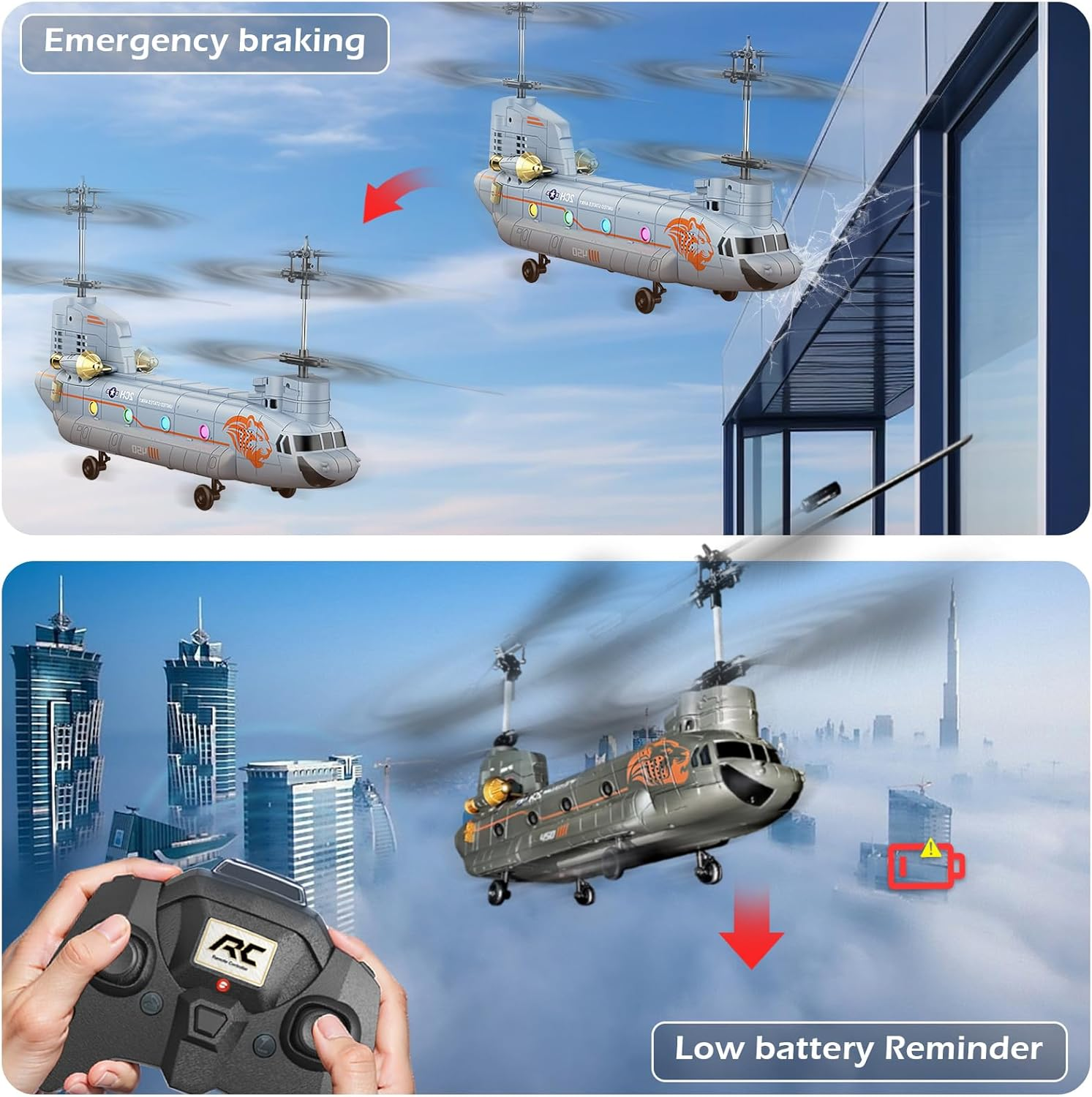 RC Helicopter with Altitude Hold for Kids & Adults | Military Transport Army Helicopter with LED Lights & One-Key Takeoff