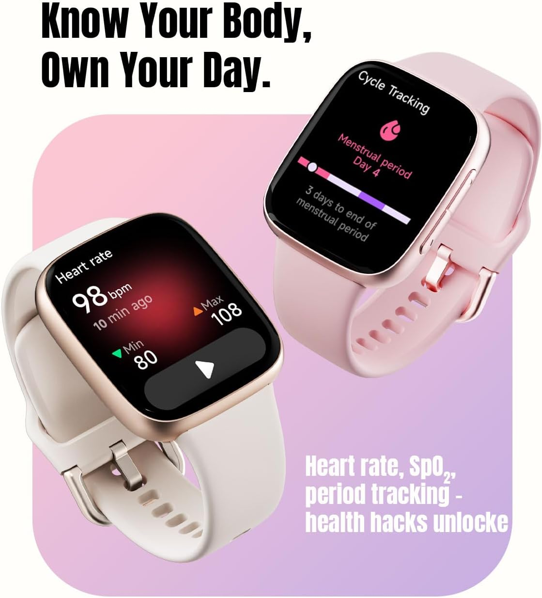 Smart Watch for Women with 1.85" AMOLED Display | Android & iPhone Compatible | 10-Day Battery, 3ATM Waterproof Fitness Tracker