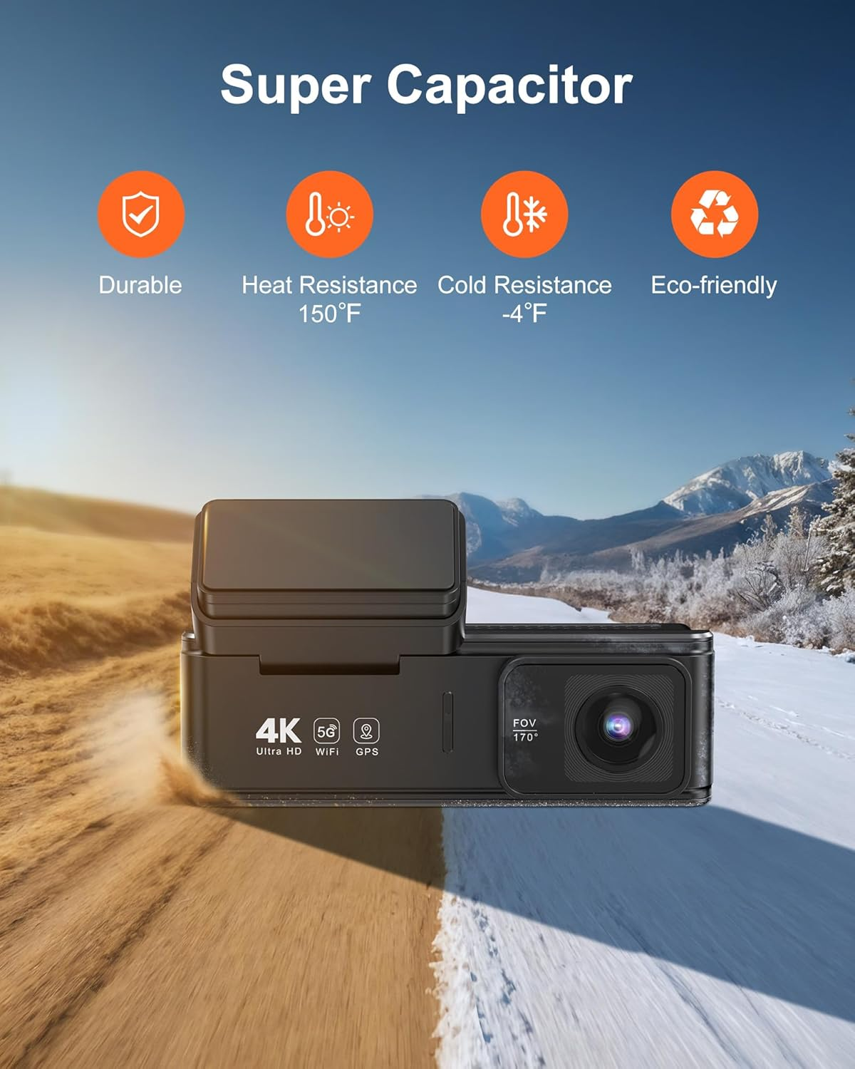 4K Dash Cam Front and Rear - Dual Camera with WiFi GPS, 24Hr Parking Mode, Night Vision, 170° Wide Angle