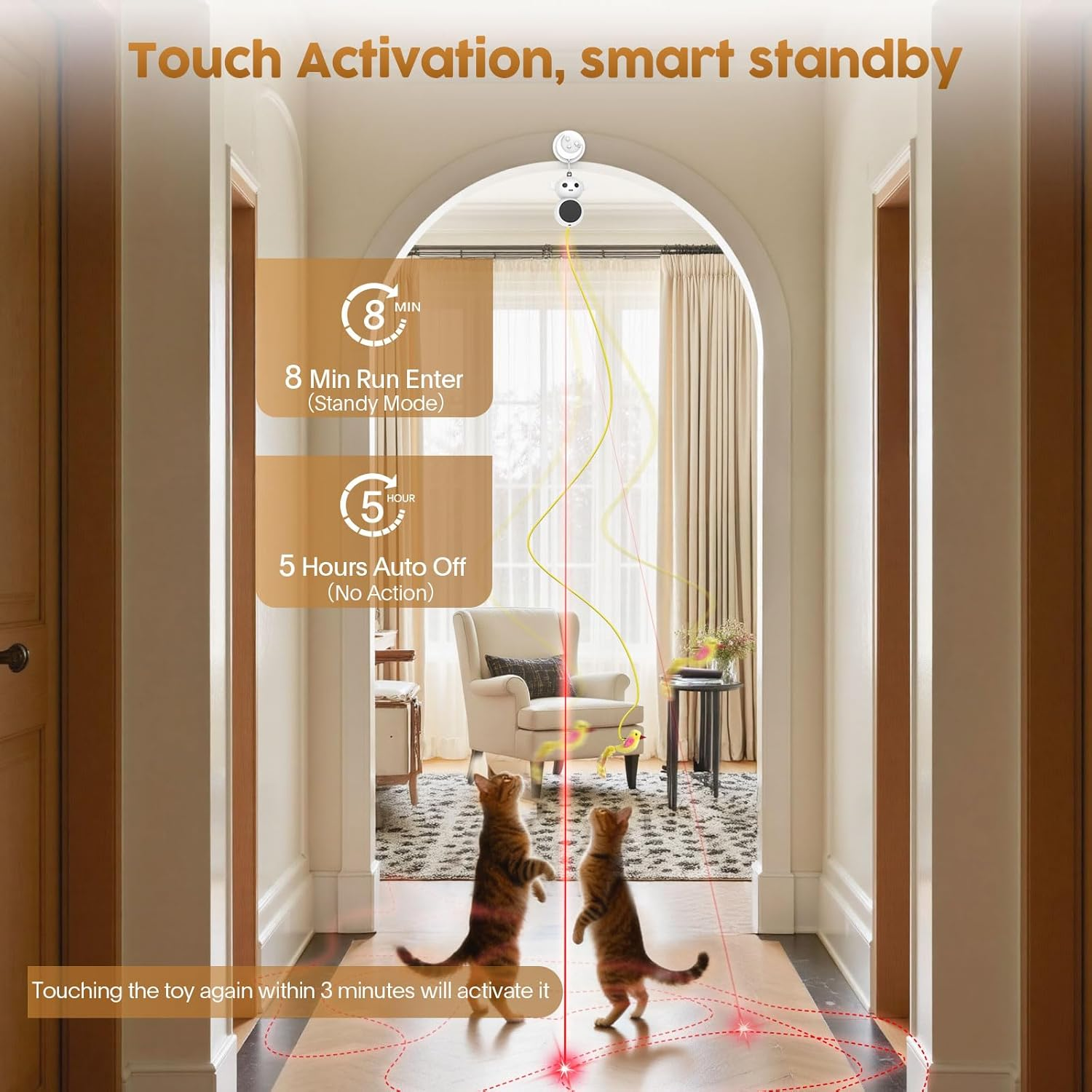 Interactive Cat Toys for Indoor Cats - 2-in-1 Laser Pointer & Automatic Flying Bird Wand | Smart Motion Sensor with Adjustable Speed & USB Rechargeable