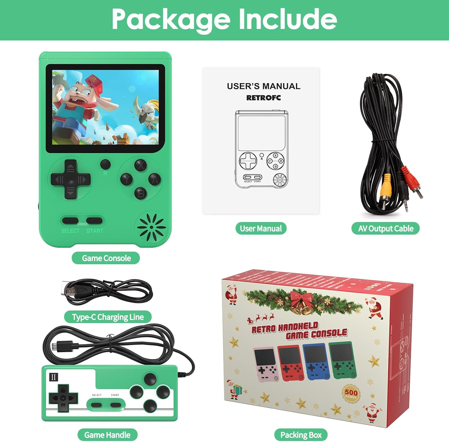 Handheld FC Game Console with 500 Classic Games - 3.0 Inch LED Display, Rechargeable Battery | Portable Retro Arcade Gaming System for Kids & Adults