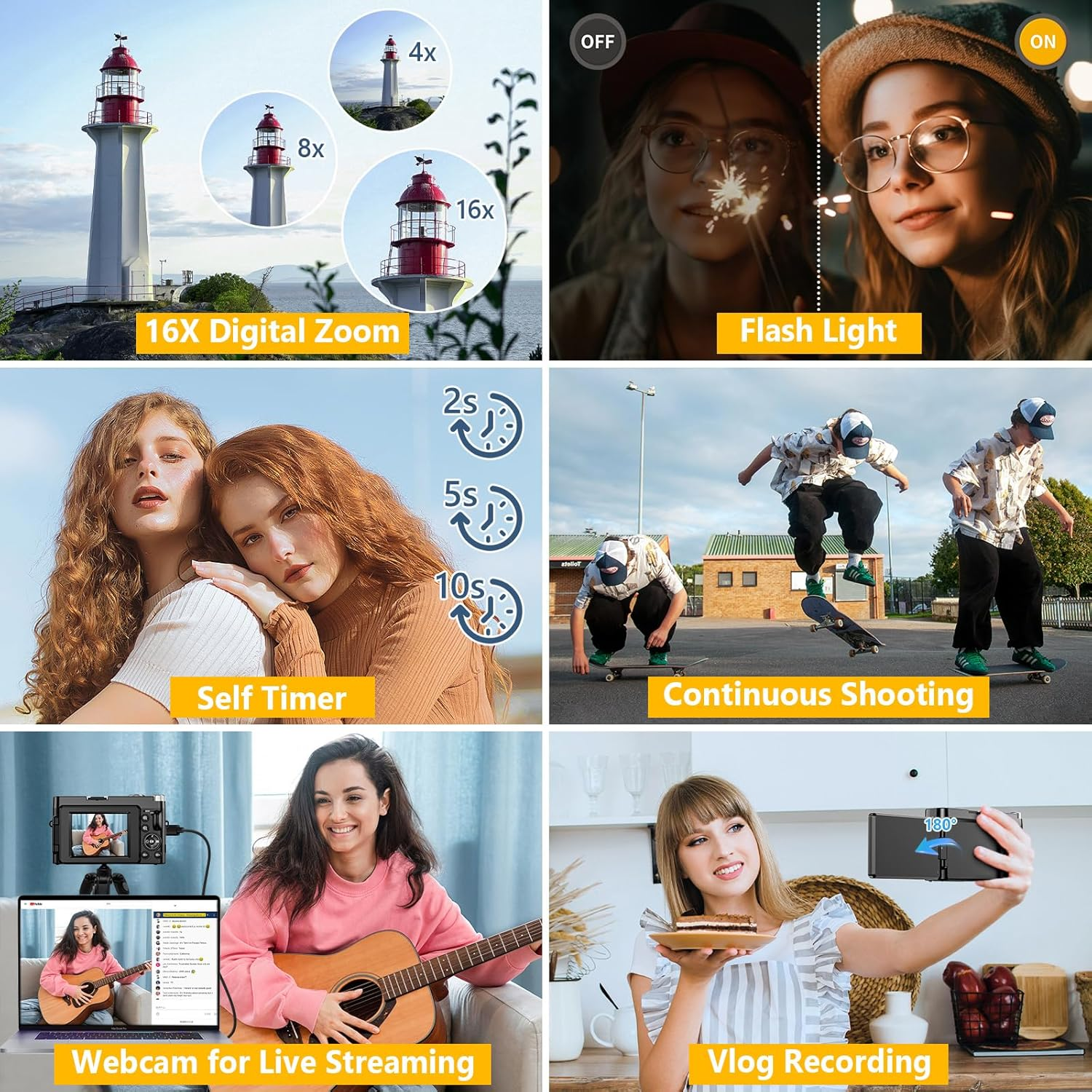 4K Digital Camera for Photography Autofocus, Upgraded 64MP WiFi Vlogging Camera for YouTube with 3" 180° Flip Screen, 16X Zoom, Compact Travel Cameras