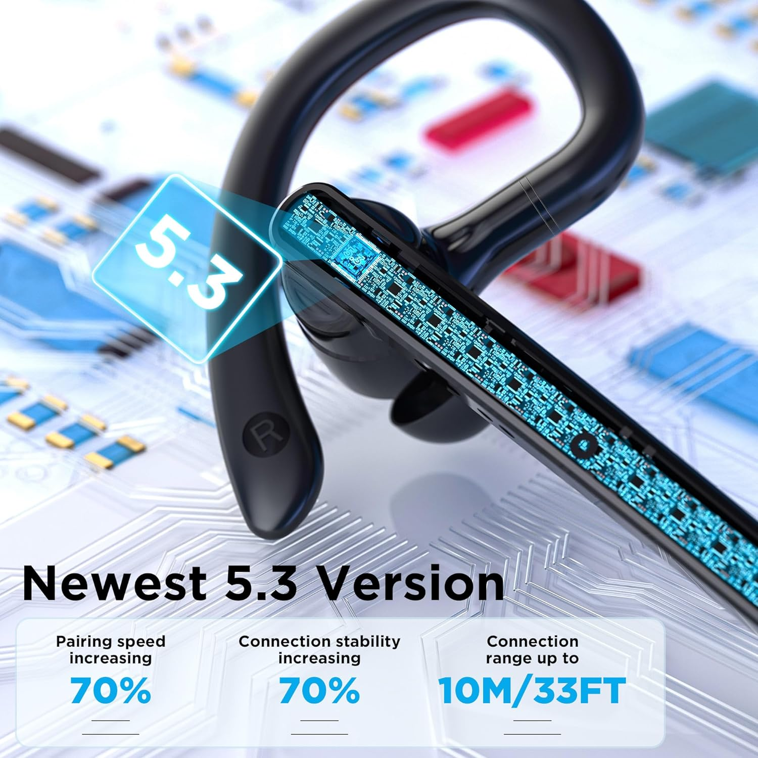 Bluetooth 5.3 Headset with 600mAh Charging Case - 110H Playtime Wireless Earpiece for Trucker Office Work