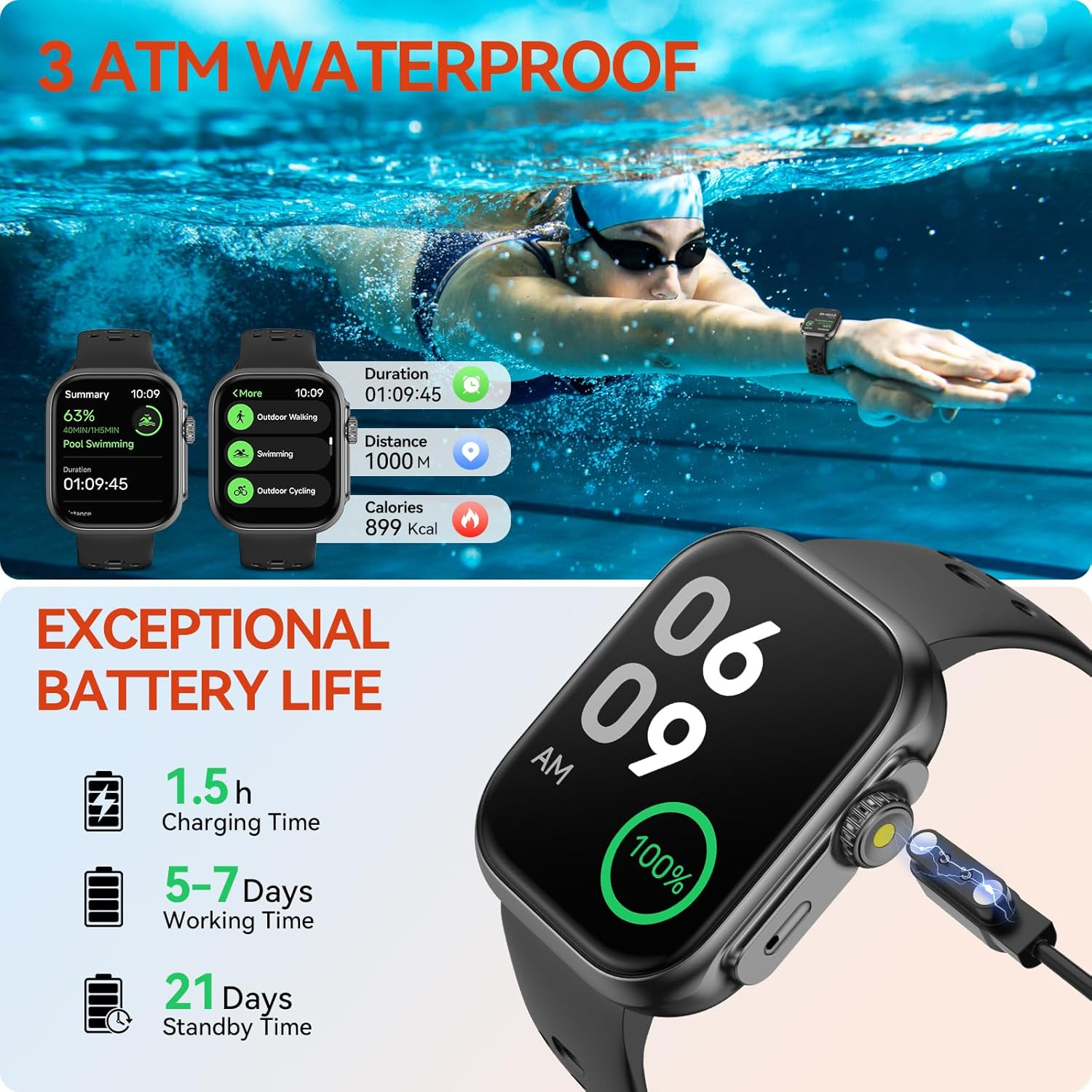 Smart Watch with GPS & Bluetooth Calling - Alexa Built-In, 3ATM Waterproof Fitness Tracker, Large Display for Android & iPhone - Black