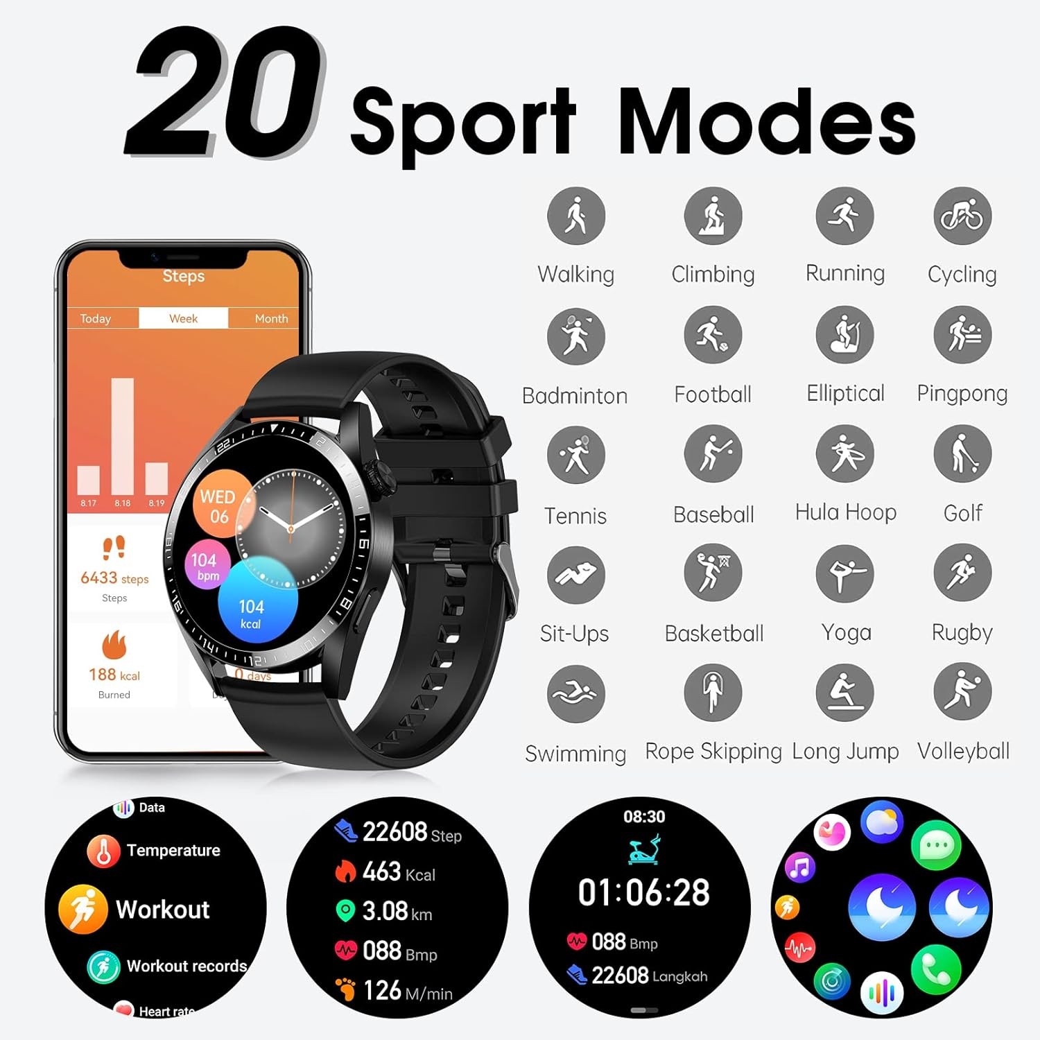 Smart Watch for Men 1.32" - Dial/Receive Calls, 20 Sports Modes, IP67 Waterproof Fitness Tracker with Heart Rate & Sleep Monitor for Android & iOS