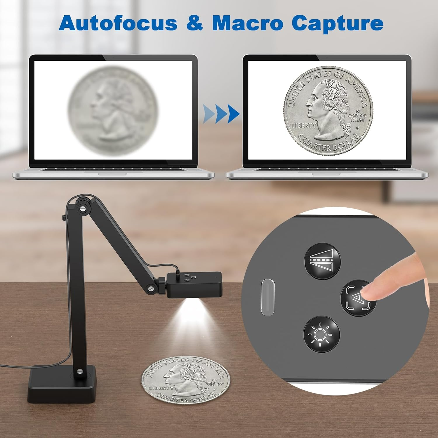 4K Document Camera for Teachers - USB Auto Focus with Mic & Foldable A3 Stand