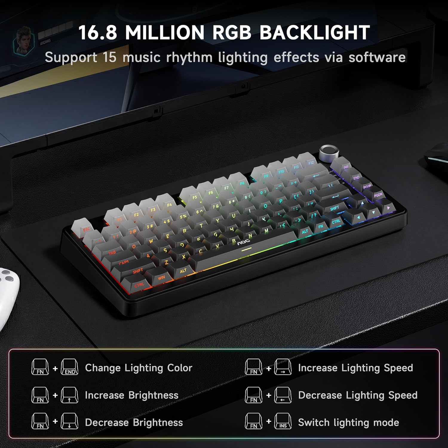 Gaming Keyboard Hot Swappable Wireless Mechanical - 75% Gasket Custom Keyboard with RGB Backlit & Knob