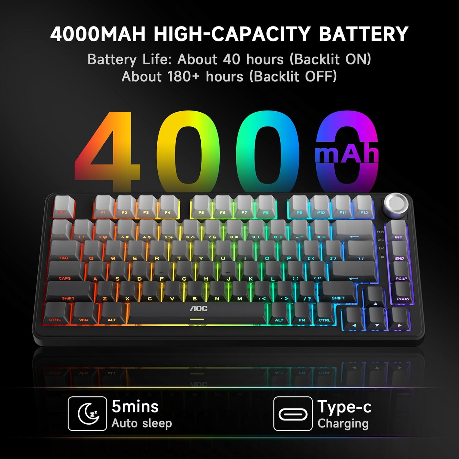 Gaming Keyboard Hot Swappable Wireless Mechanical - 75% Gasket Custom Keyboard with RGB Backlit & Knob