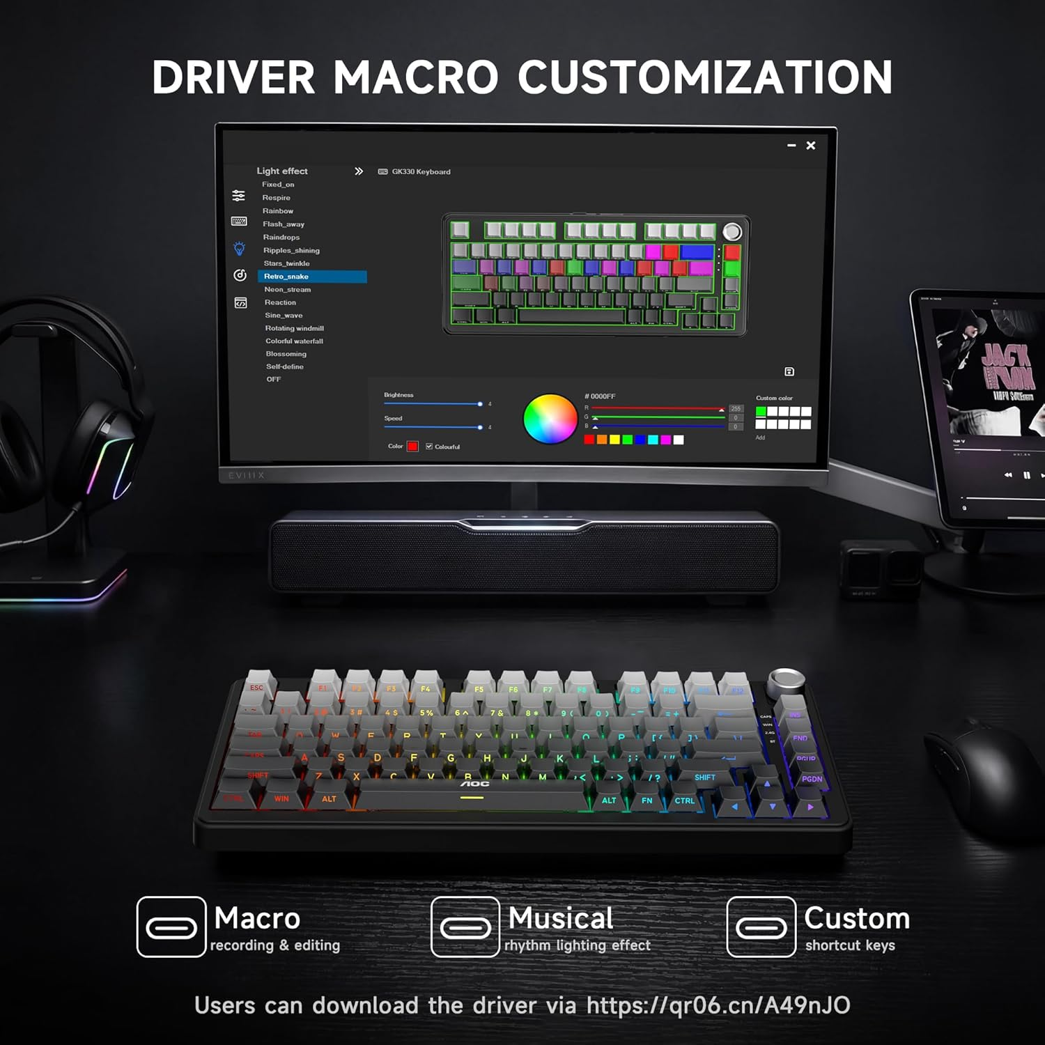 Gaming Keyboard Hot Swappable Wireless Mechanical - 75% Gasket Custom Keyboard with RGB Backlit & Knob