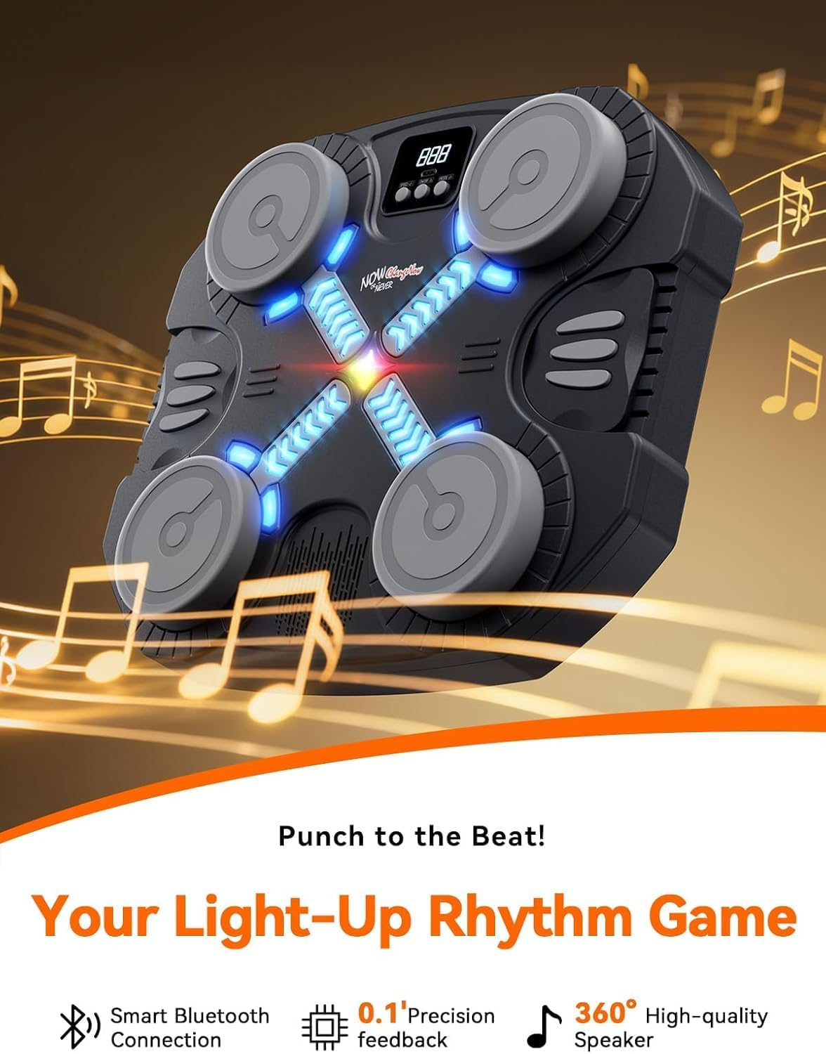 Music Boxing Machine for Kids - Wall Mounted Punching Target with LED Lights & Boxing Gloves for Ages 3-16