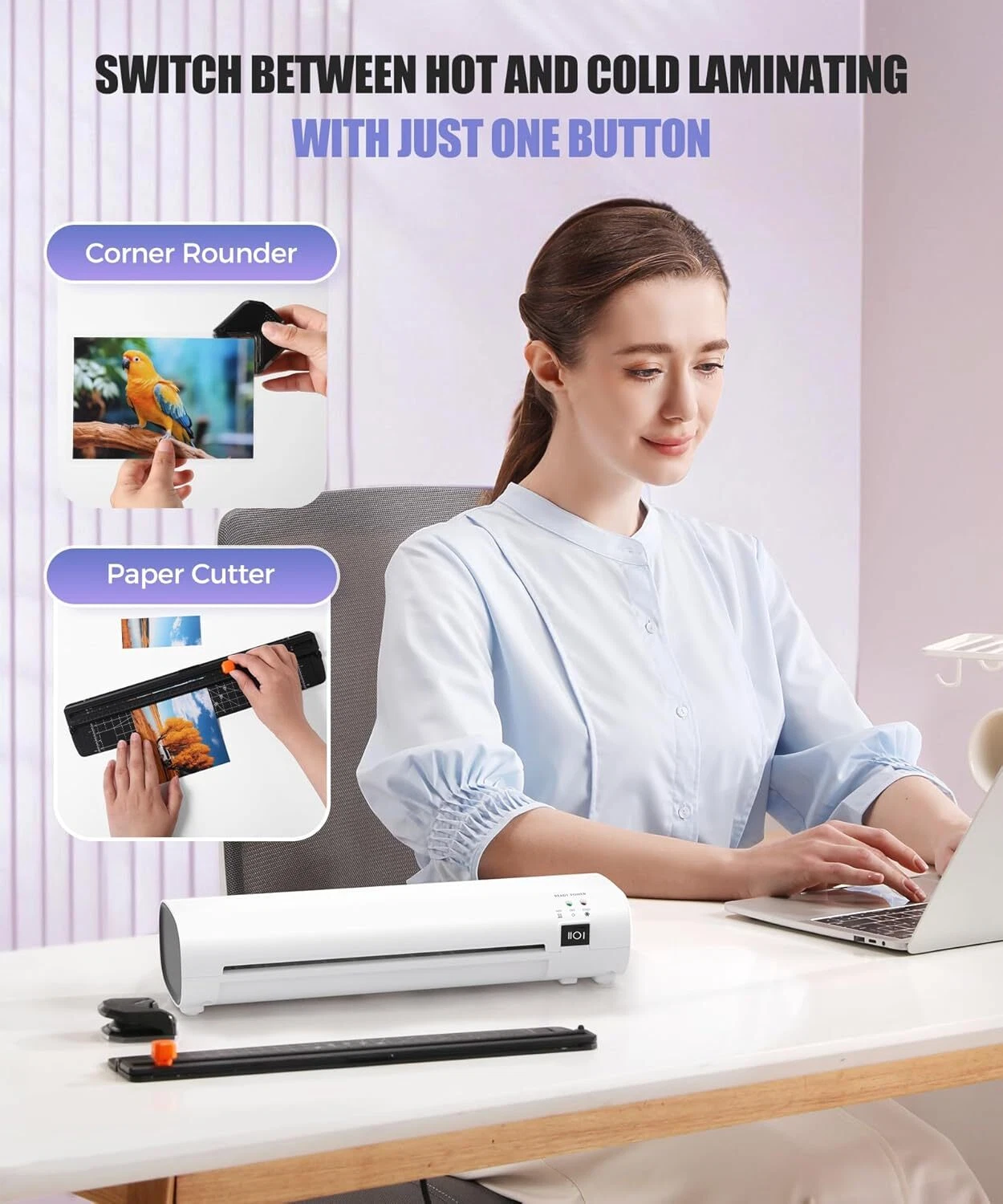 A4 Professional Laminating Machine - Hot & Cold Laminator with Quick Preheat for Home Office Documents & Photos