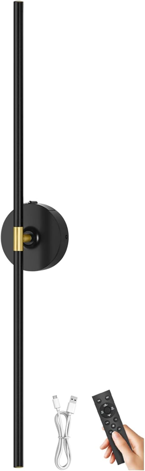 Rechargeable Battery Operated Wall Sconce with Remote & Timer - Wireless Wall Light for Bedroom, Living Room, Hallway & Picture Lighting