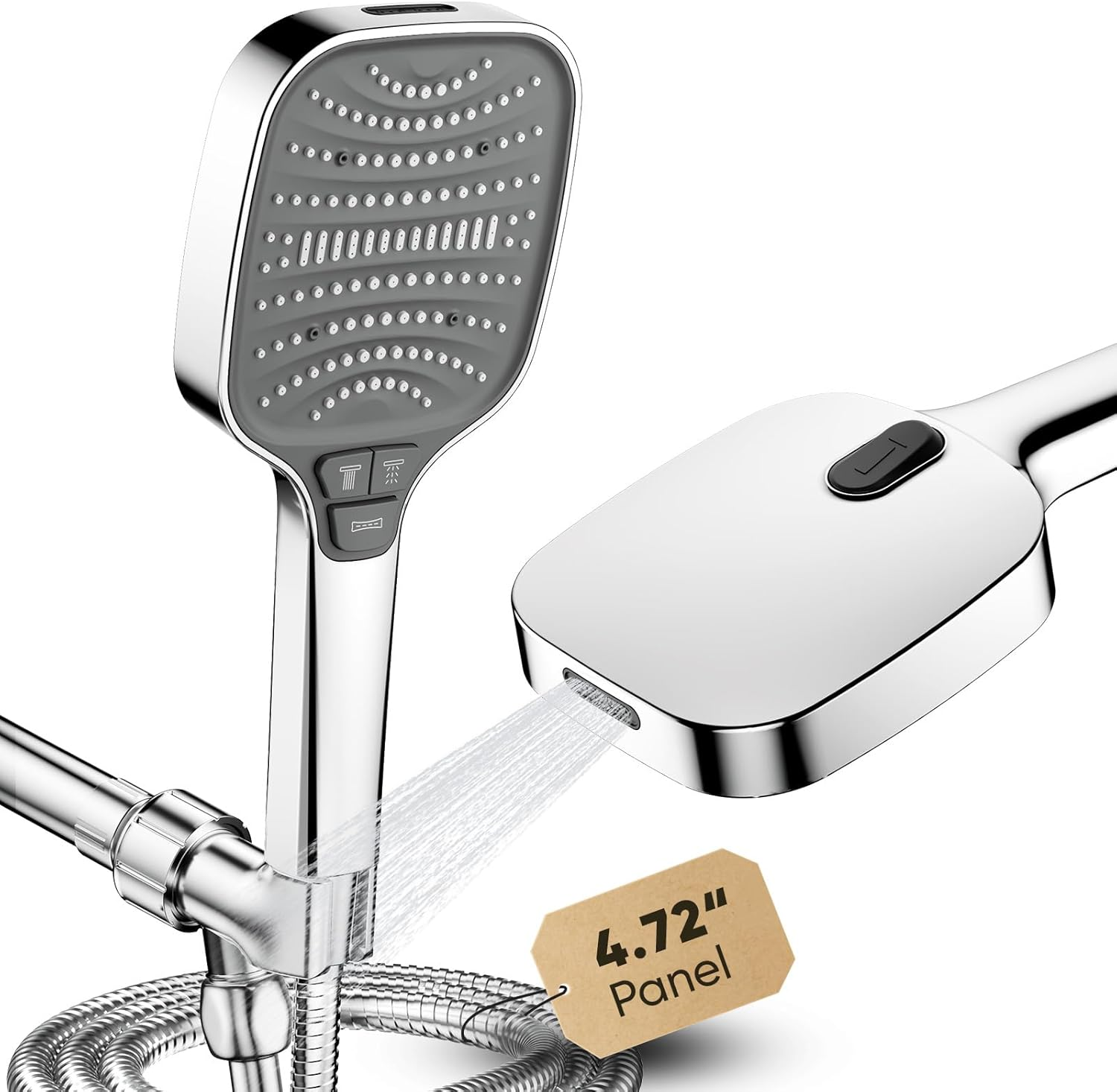 High Pressure Shower Head with Handheld - 8 Modes, Anti-Clog Nozzles, Built-in Power Wash, 59" Stainless Steel Hose & Bracket (Silver)