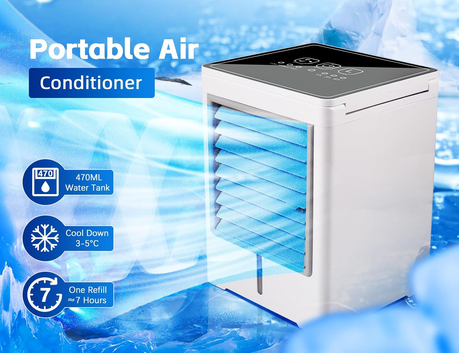Portable Air Cooler Fan - USB Evaporative Mini Air Cooler with 3 Wind Speeds, 3 Timers & Touch Screen for Home, Office, Camping, Car