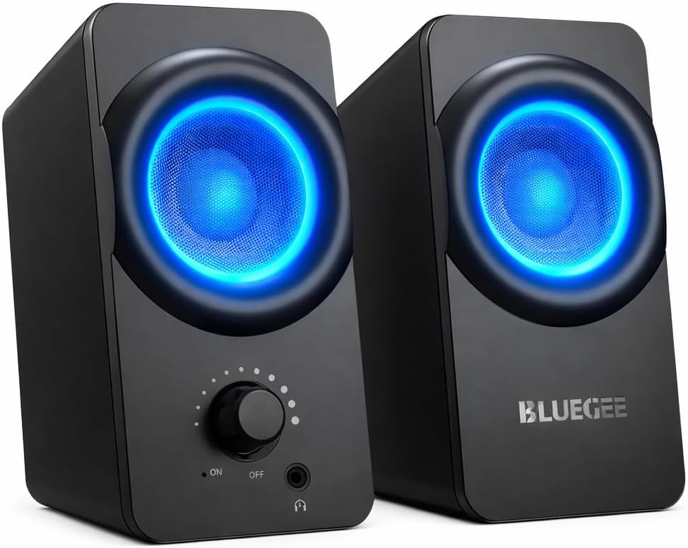 Computer Speakers for Desktop PC, Laptop, Monitor - USB-A/C Plug & Play with Immersive Sound & Dynamic Color Lighting for Gaming & Music