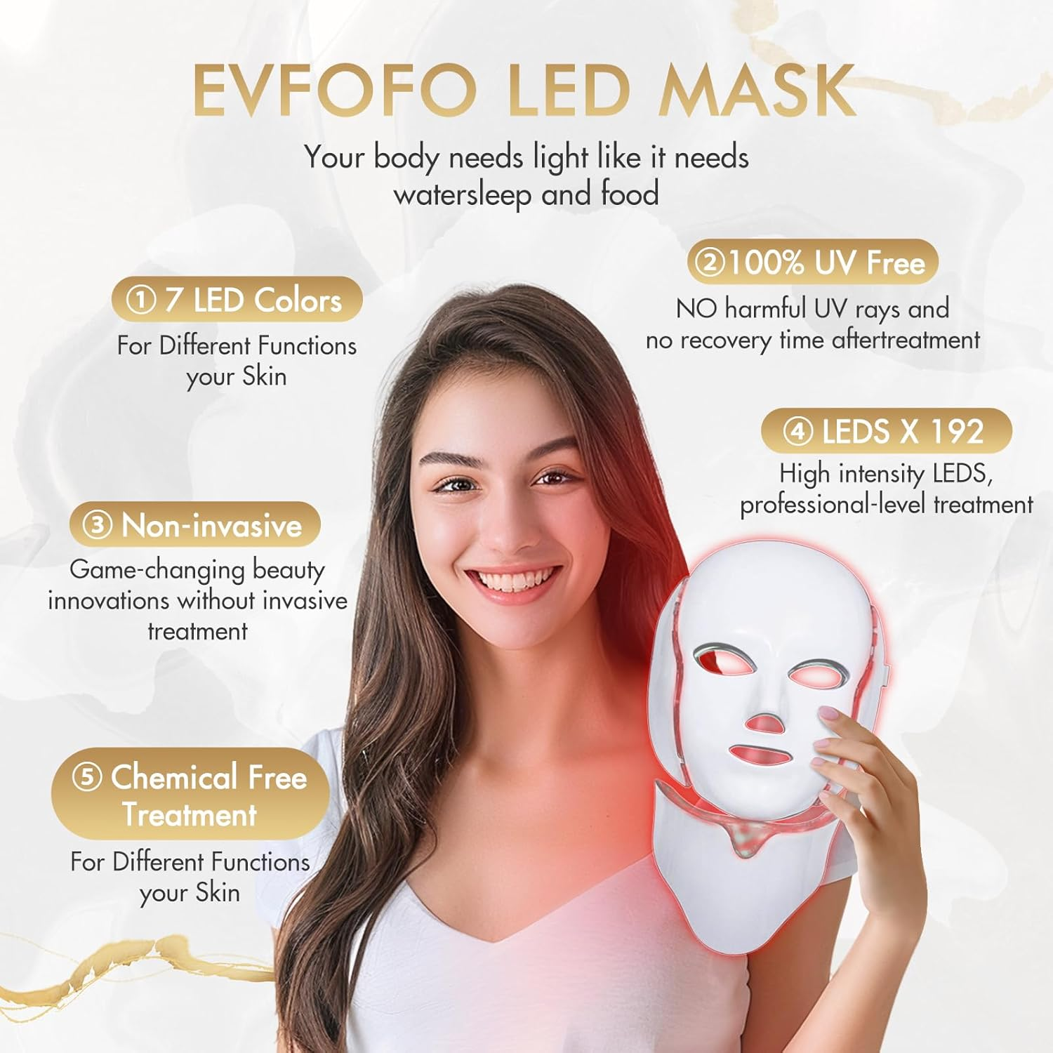 Red Light Therapy Mask for Face - 7 Custom Modes with 850nm Infrared & 630nm Red Light, Portable LED Face Mask with Timer for Home Use