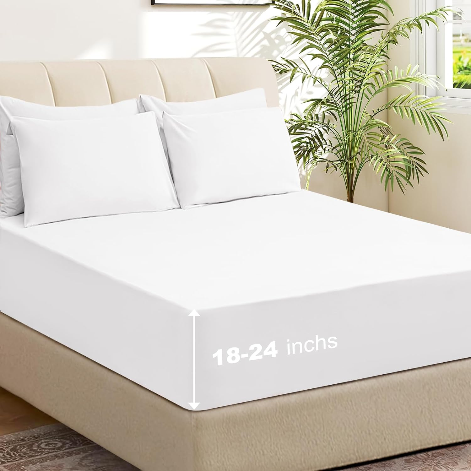 6 Piece Queen Sheet Set - Breathable & Cooling Bedding with 18-24 Inch Deep Pockets, 1 Flat & 1 Fitted Sheet, 4 Pillowcases (Queen, White)