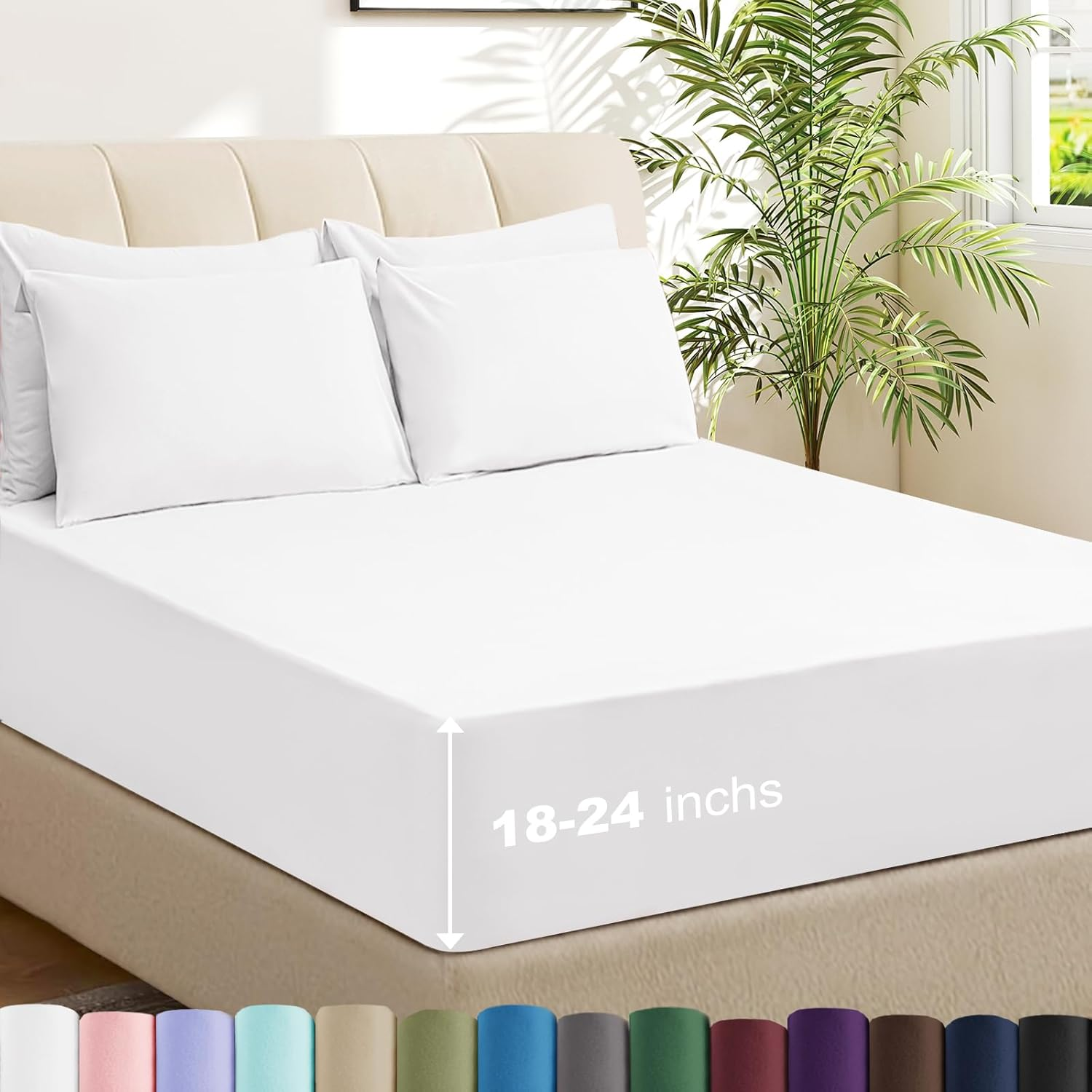 6 Piece Queen Sheet Set - Breathable & Cooling Bedding with 18-24 Inch Deep Pockets, 1 Flat & 1 Fitted Sheet, 4 Pillowcases (Queen, White)