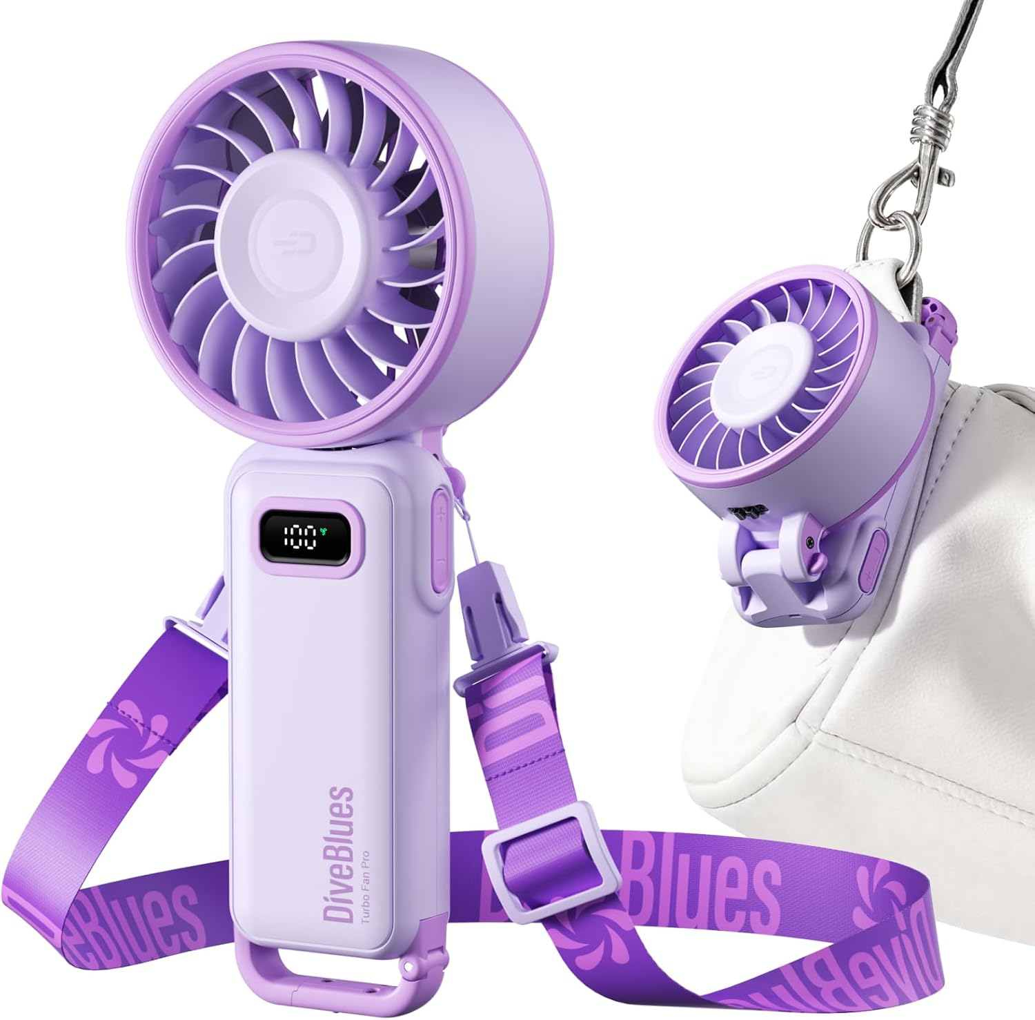 Portable Turbo Fan with 100 Speed Settings - Foldable 4-in-1 Handheld, Neck & Desk Fan, USB-C Rechargeable, Lightweight for Summer, Concerts, Travel & Outdoor Use