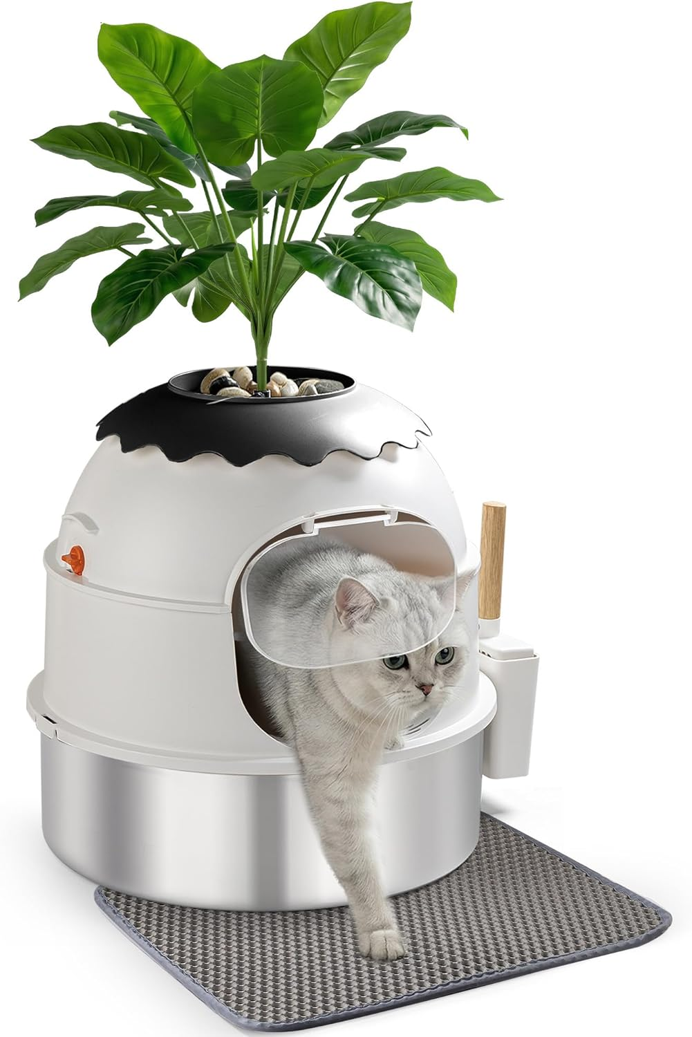 Hidden Litter Box Enclosure Stainless Steel Faux Plant