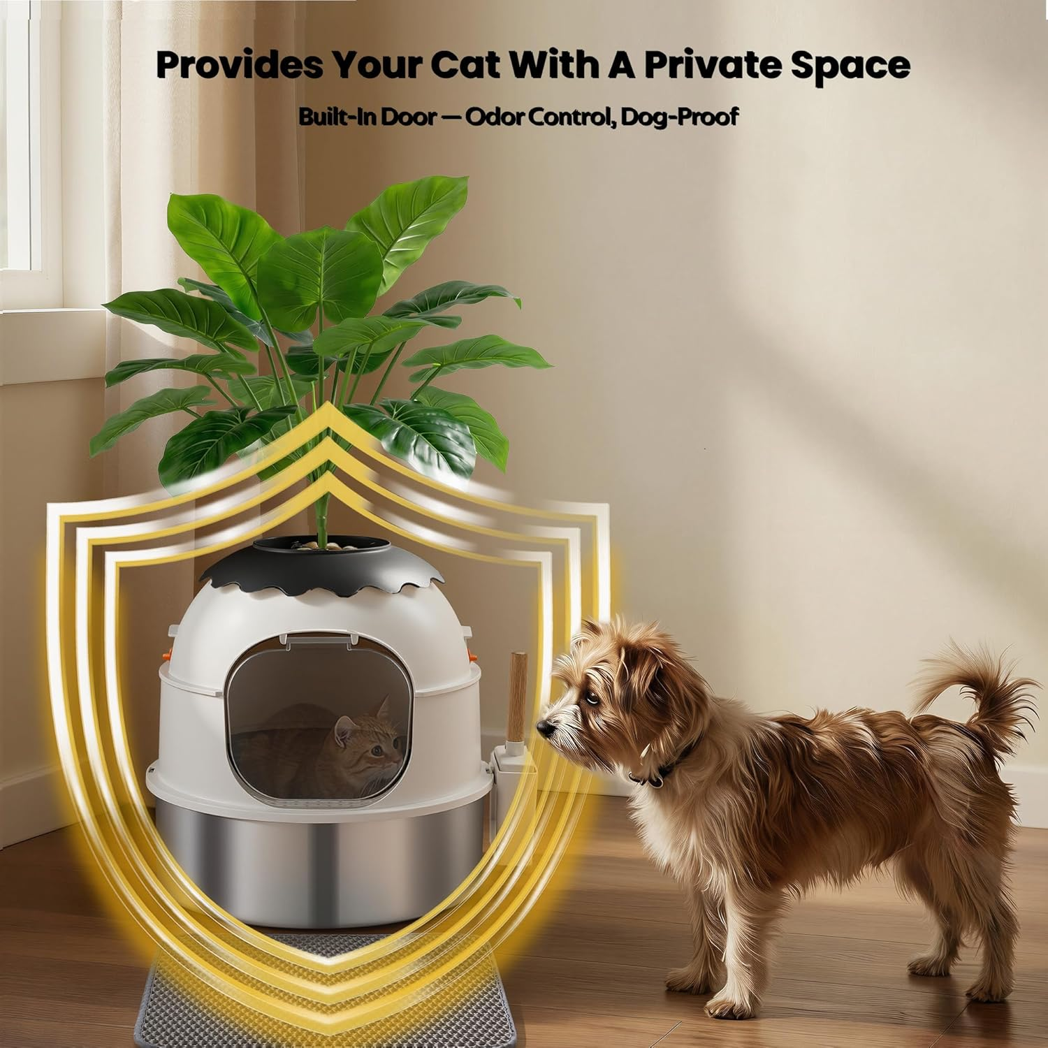 Hidden Litter Box Enclosure Stainless Steel Faux Plant