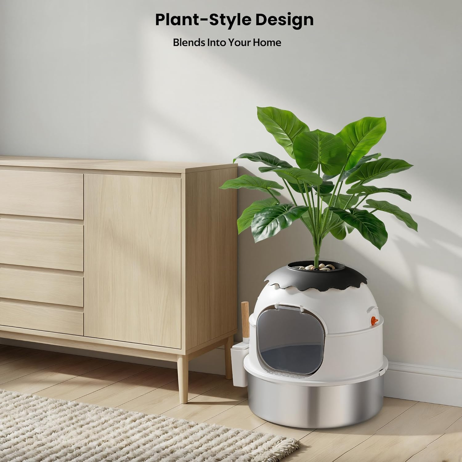 Hidden Litter Box Enclosure Stainless Steel Faux Plant