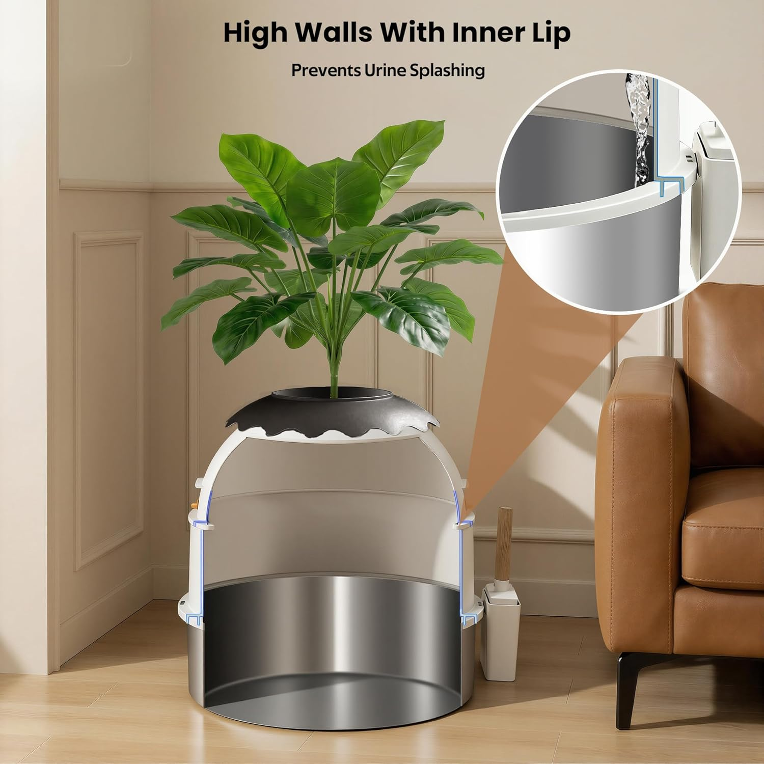 Hidden Litter Box Enclosure Stainless Steel Faux Plant