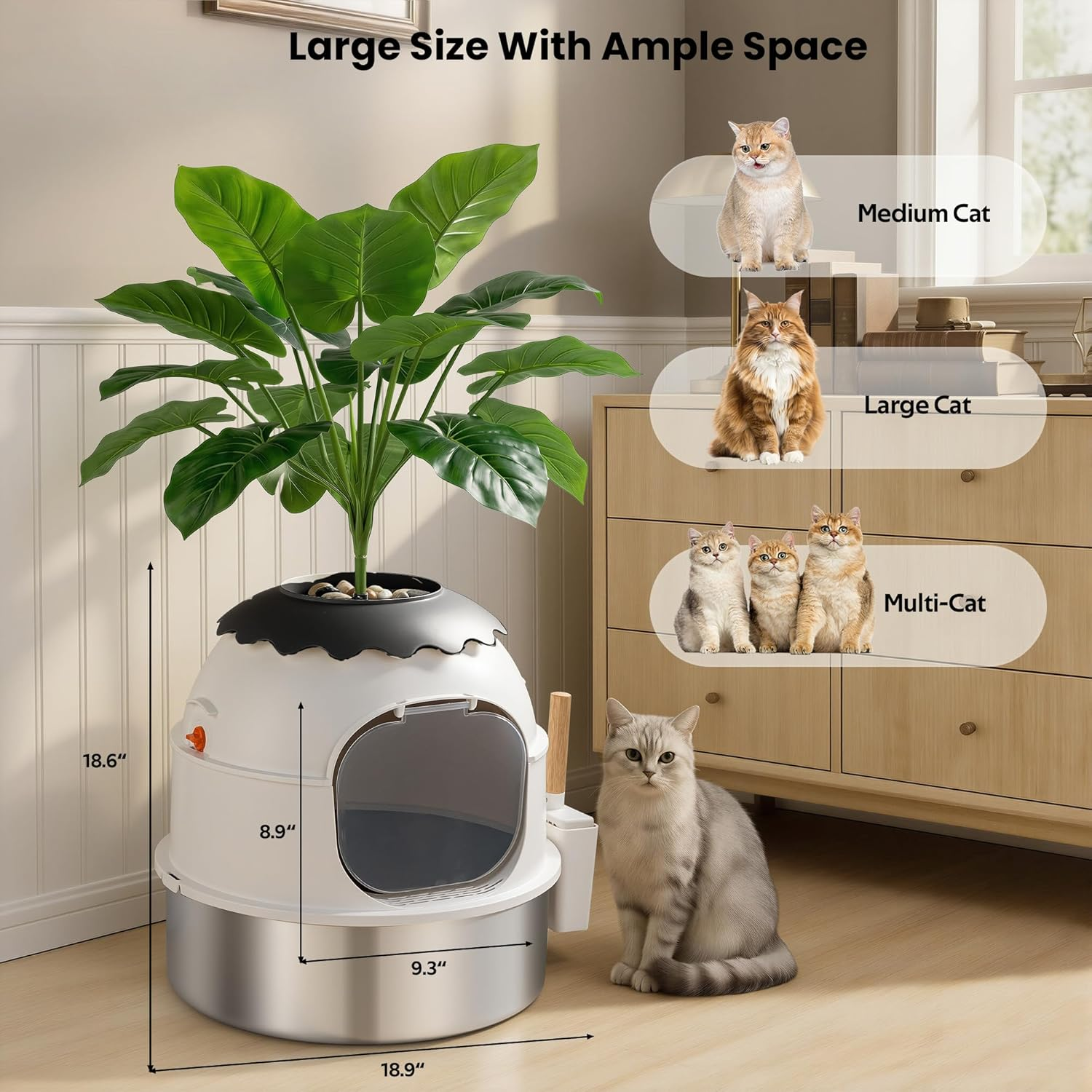 Hidden Litter Box Enclosure Stainless Steel Faux Plant