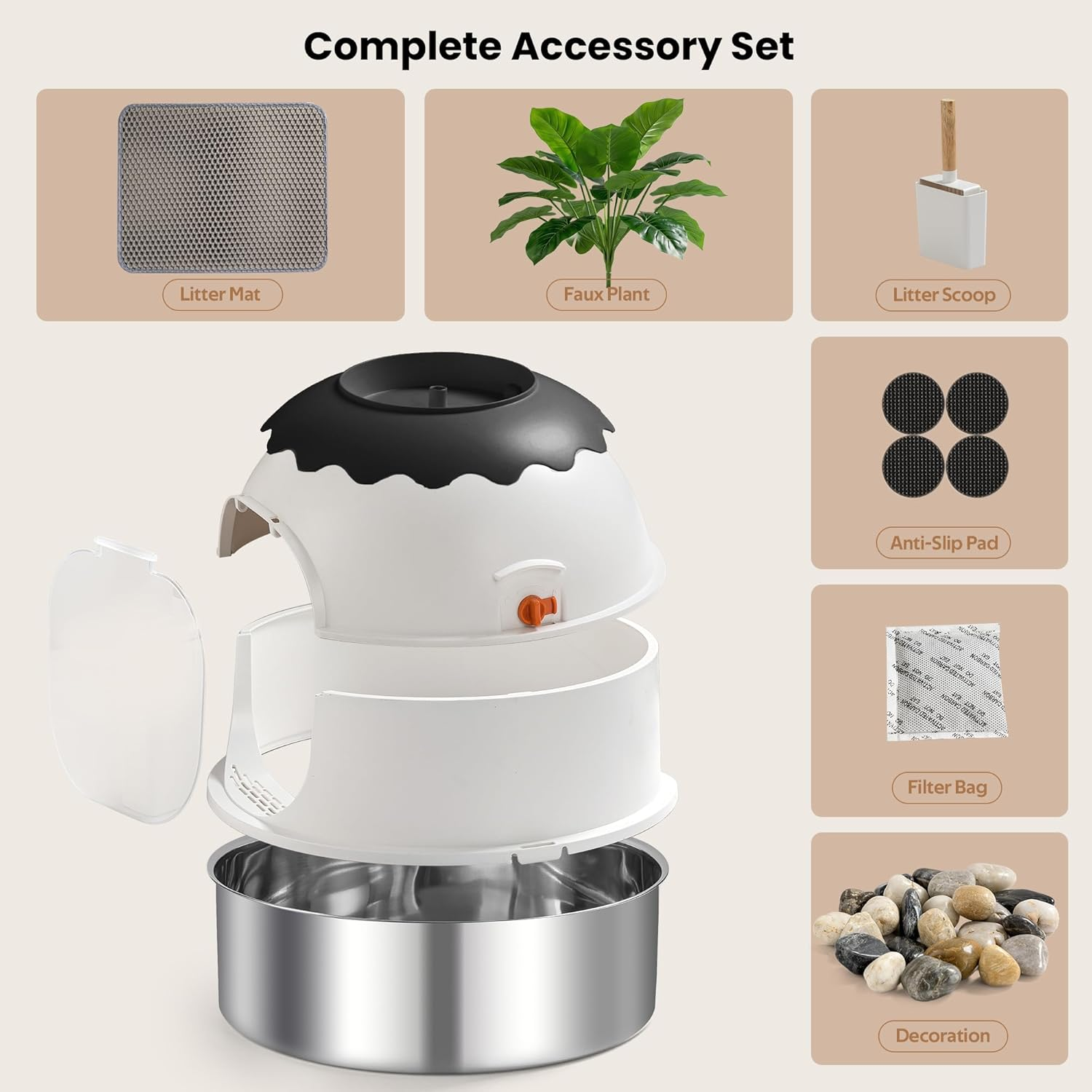 Hidden Litter Box Enclosure Stainless Steel Faux Plant