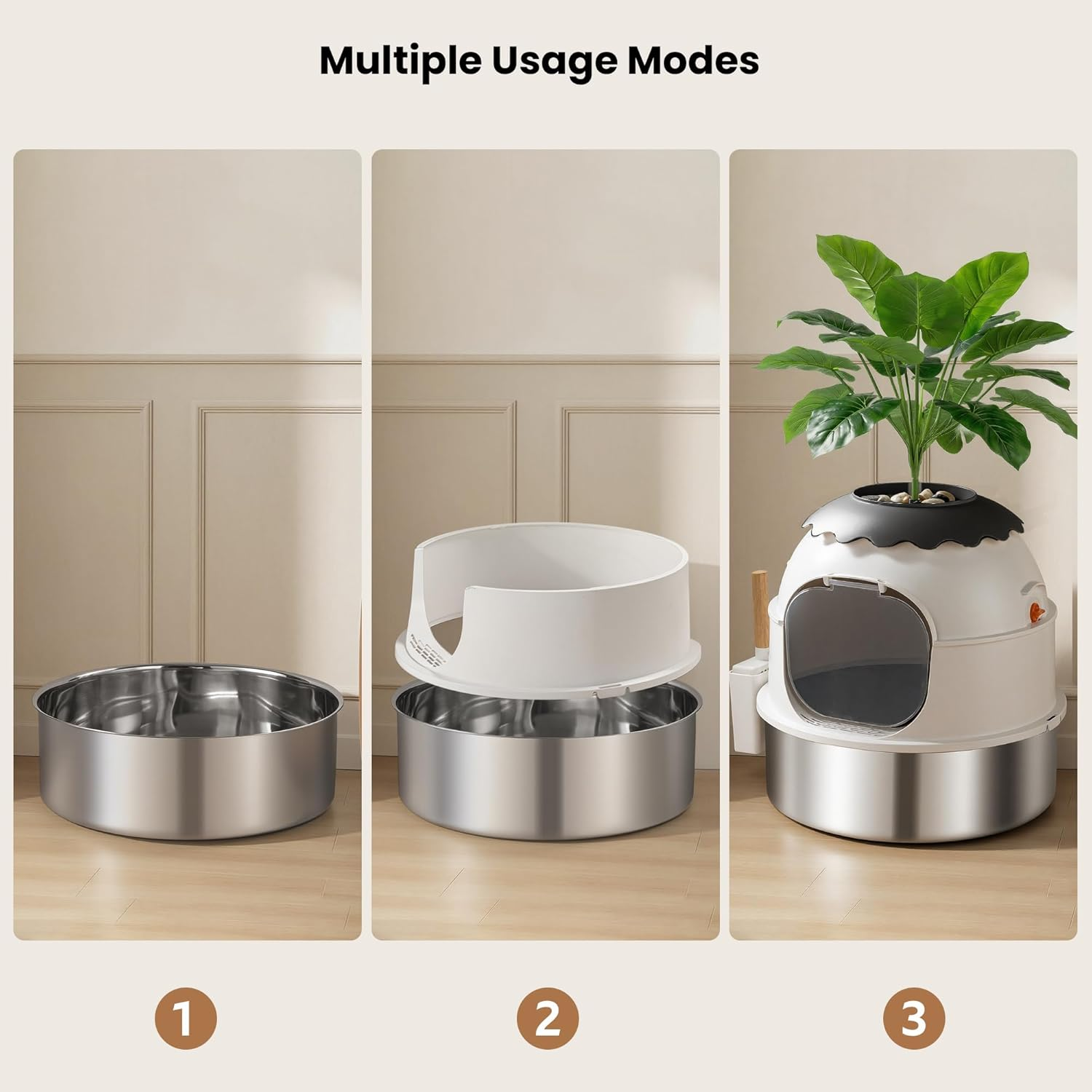 Hidden Litter Box Enclosure Stainless Steel Faux Plant