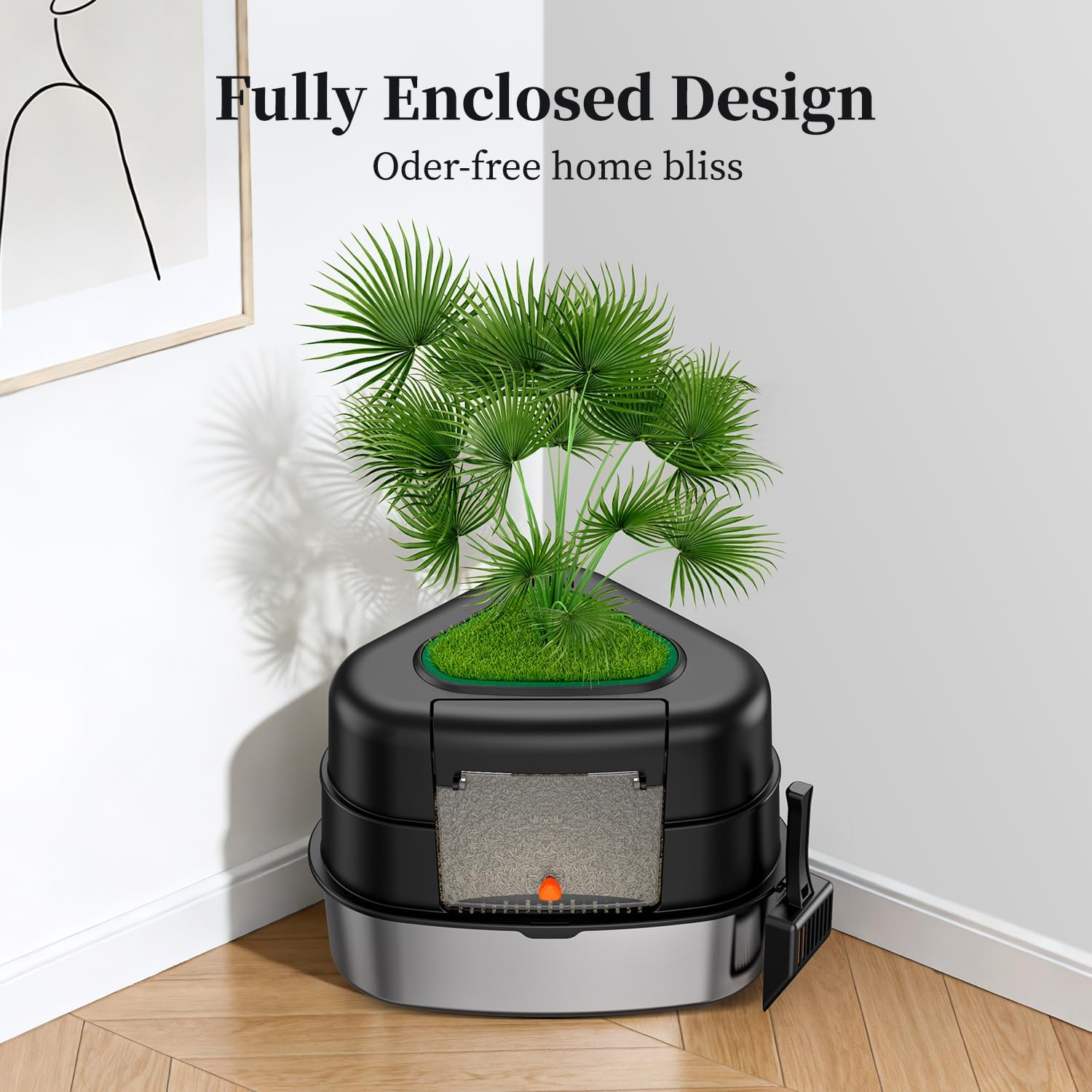 Hidden Plant Litter Box Carbon Filter Stainless Steel