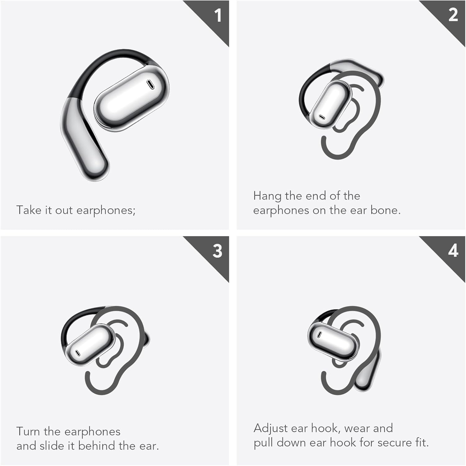 Open Ear Bluetooth 5.4 Earbuds 50H IPX7 Waterproof Black