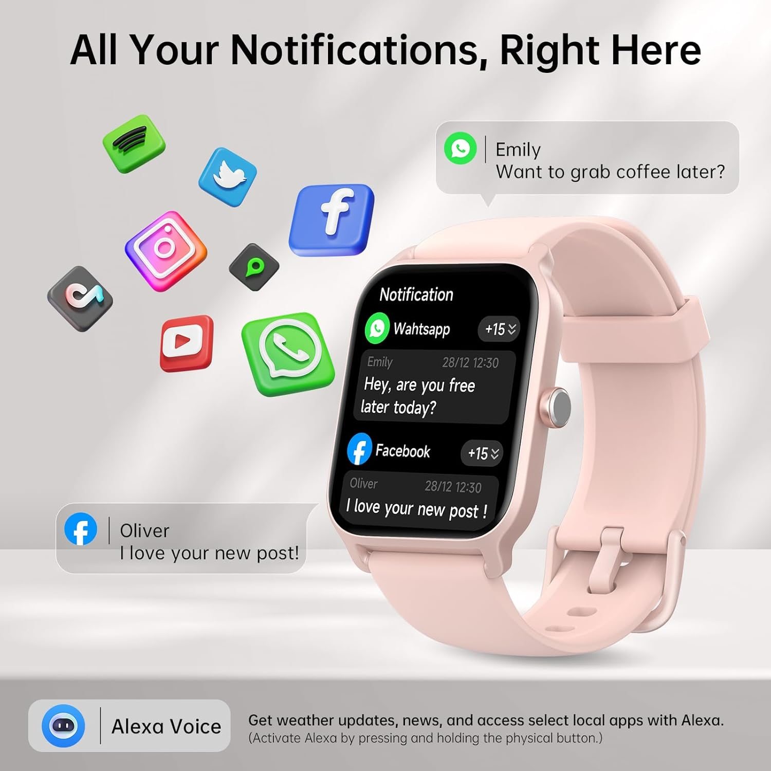 Women's Smart Watch 1.85" Alexa 100+ Sport Modes