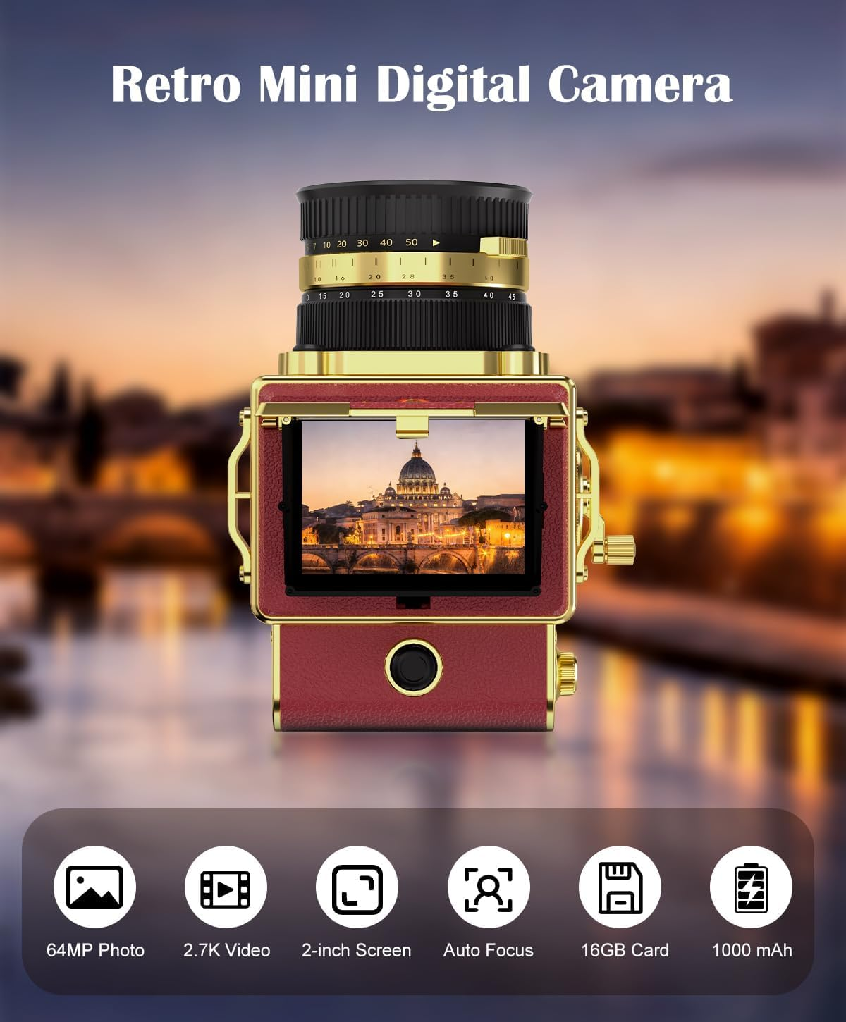 Vintage Digital Camera 56MP 2.7K Autofocus 16X Zoom 16GB