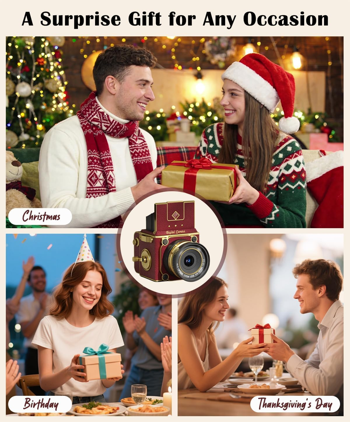 Vintage Digital Camera 56MP 2.7K Autofocus 16X Zoom 16GB