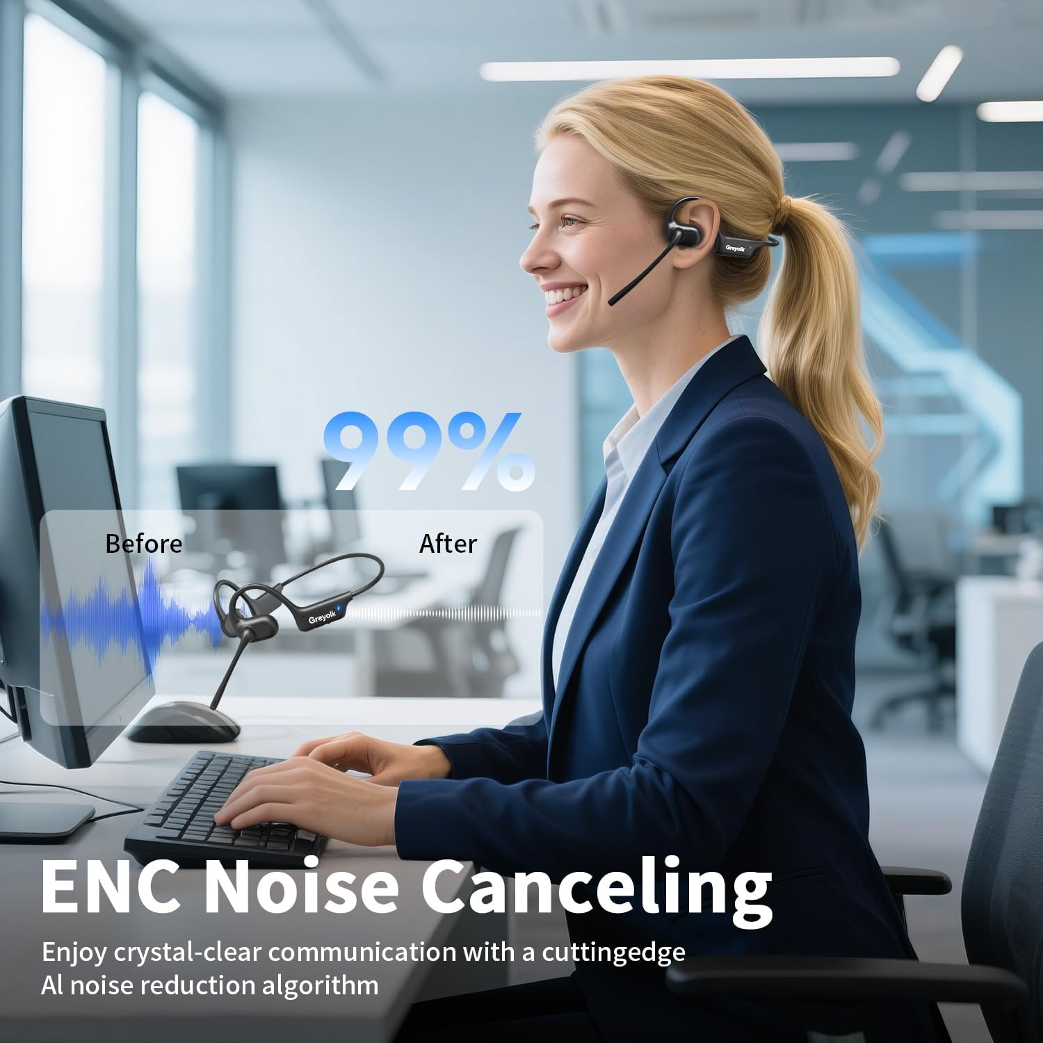 Bluetooth Headset Open Ear Bluetooth 5.4 AI Noise Cancel